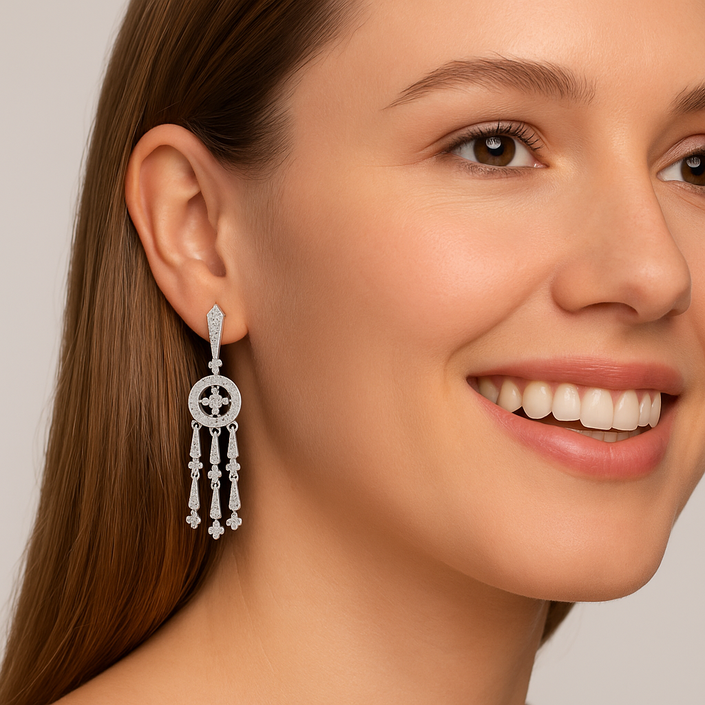 Moissanite Dangle Drop Chandelier Earrings - Sterling Silver