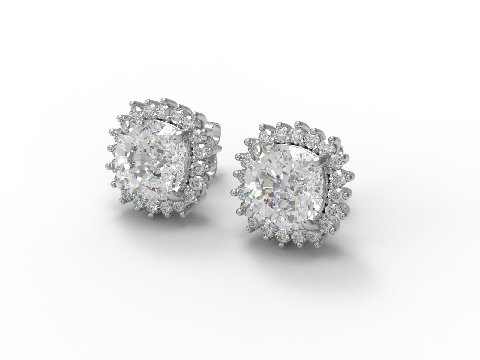 Moissanite Halo Design Stud Earrings – Sterling Silver