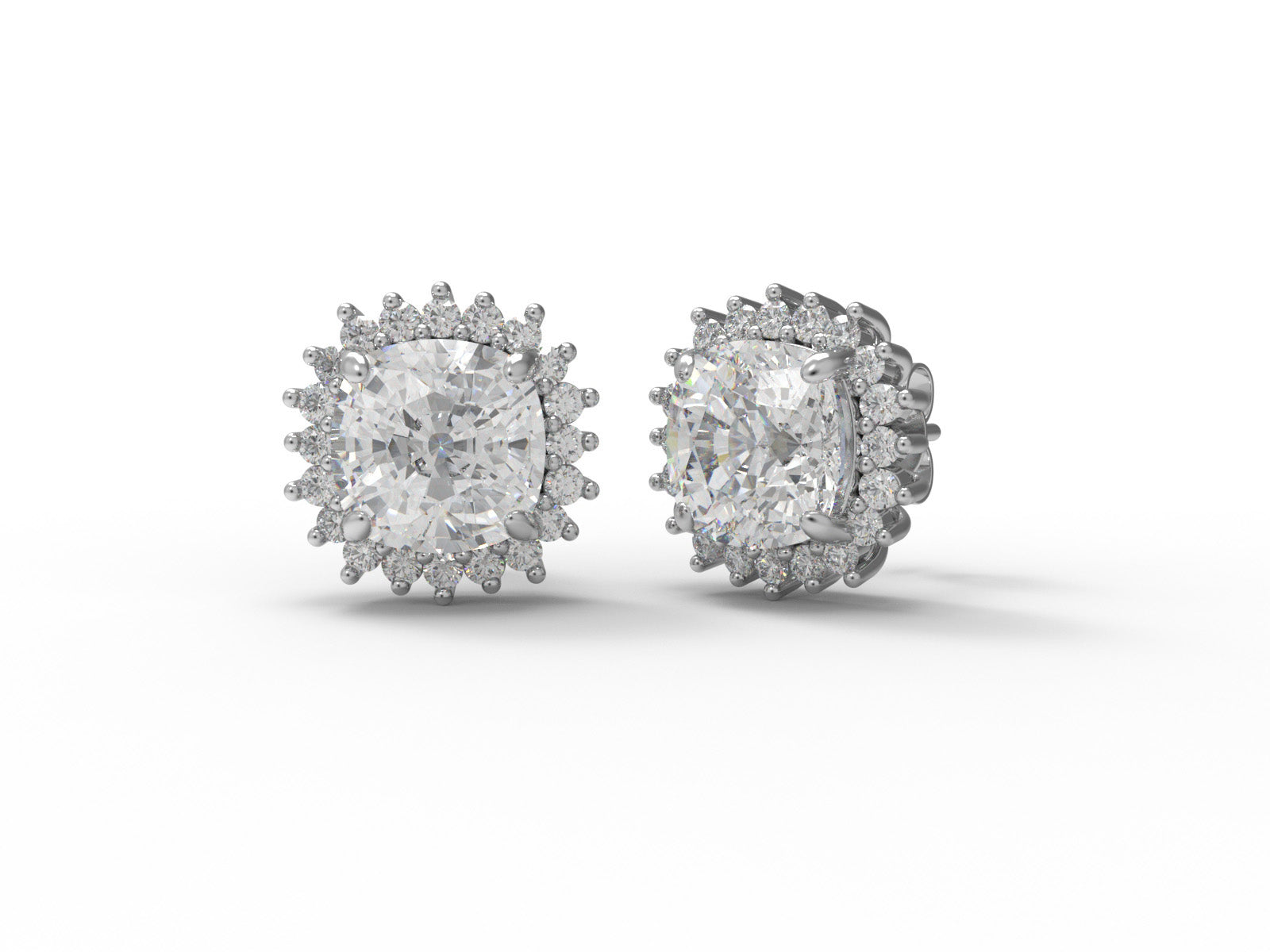 Moissanite Halo Design Stud Earrings – Sterling Silver