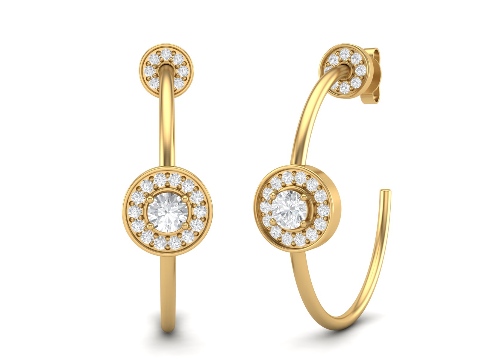 Moissanite 0.78 Ctw Halo Hoop Earrings - 14K Fine Gold