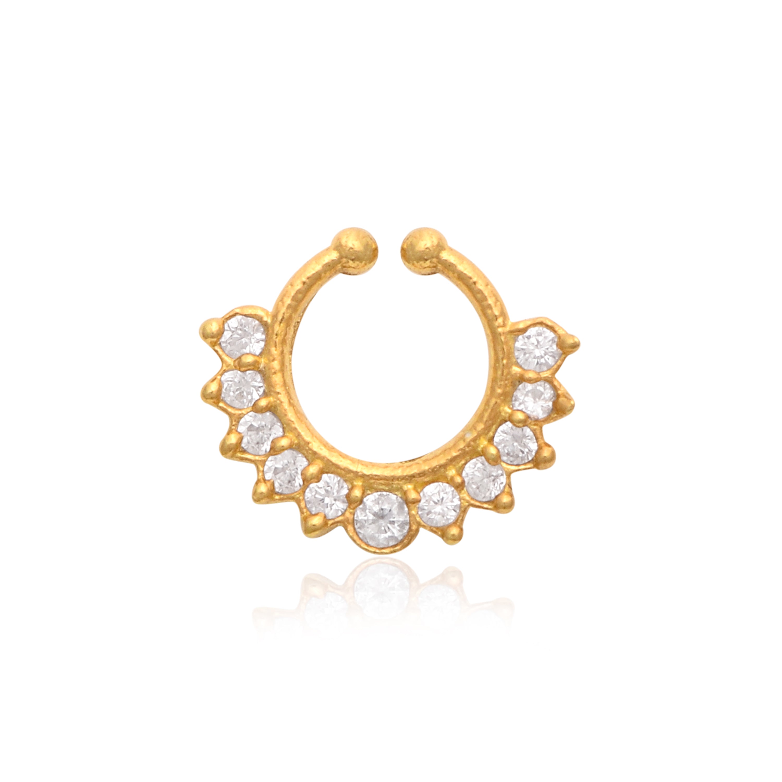 White CZ Crown Fan Septum Nose Pin - Sterling Silver Gold Plated