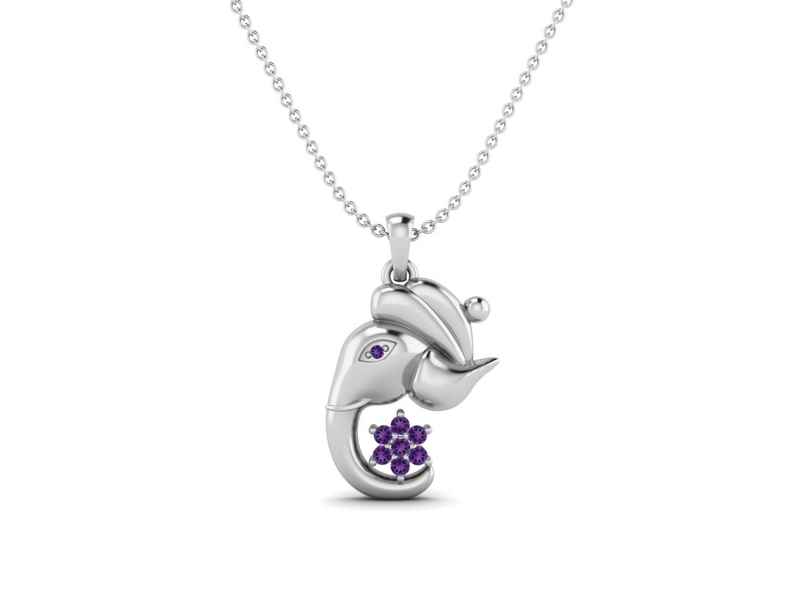 Collana con ciondolo Ganesha in ametista - Argento Sterling