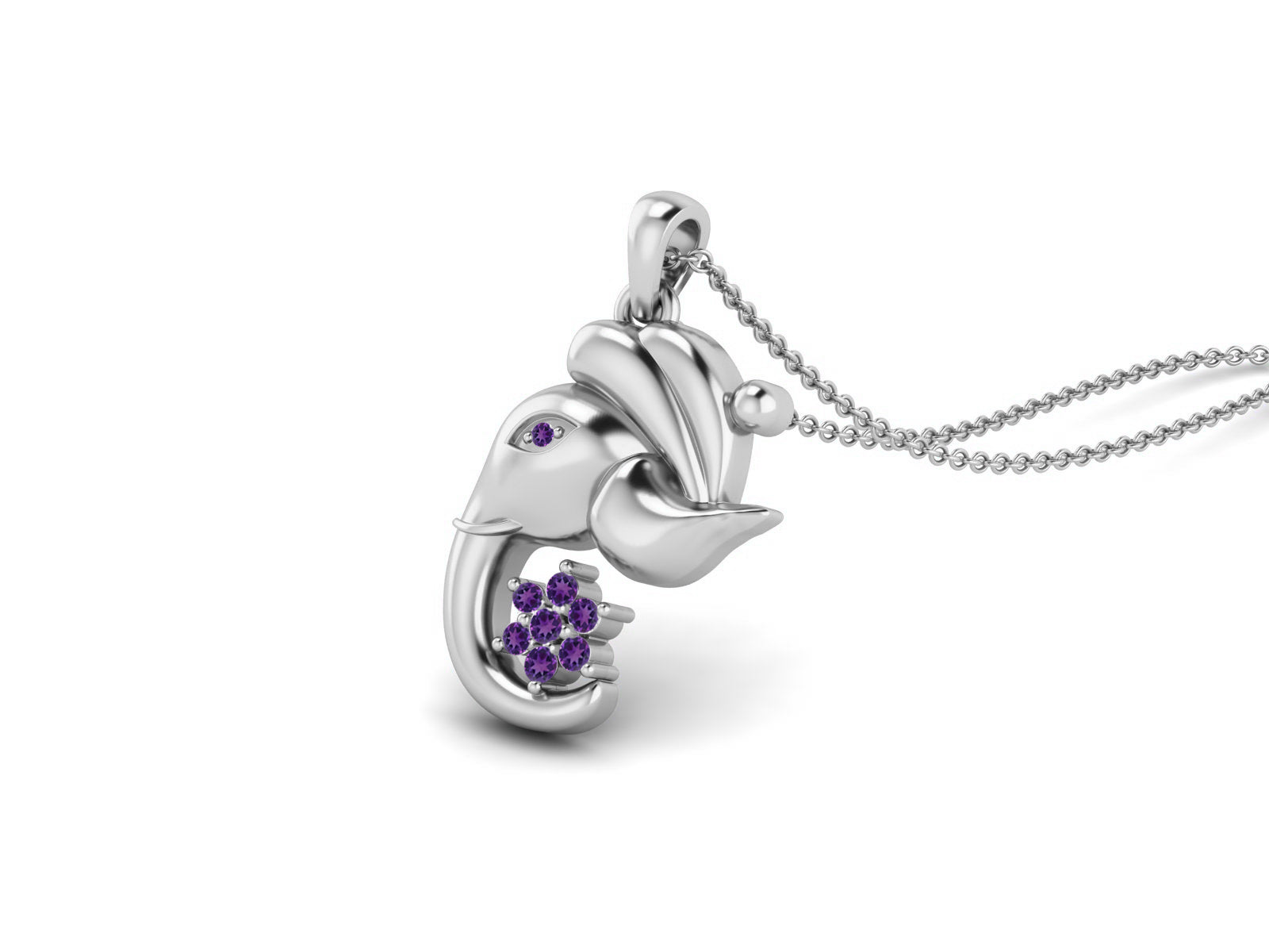 Collana con ciondolo Ganesha in ametista - Argento Sterling