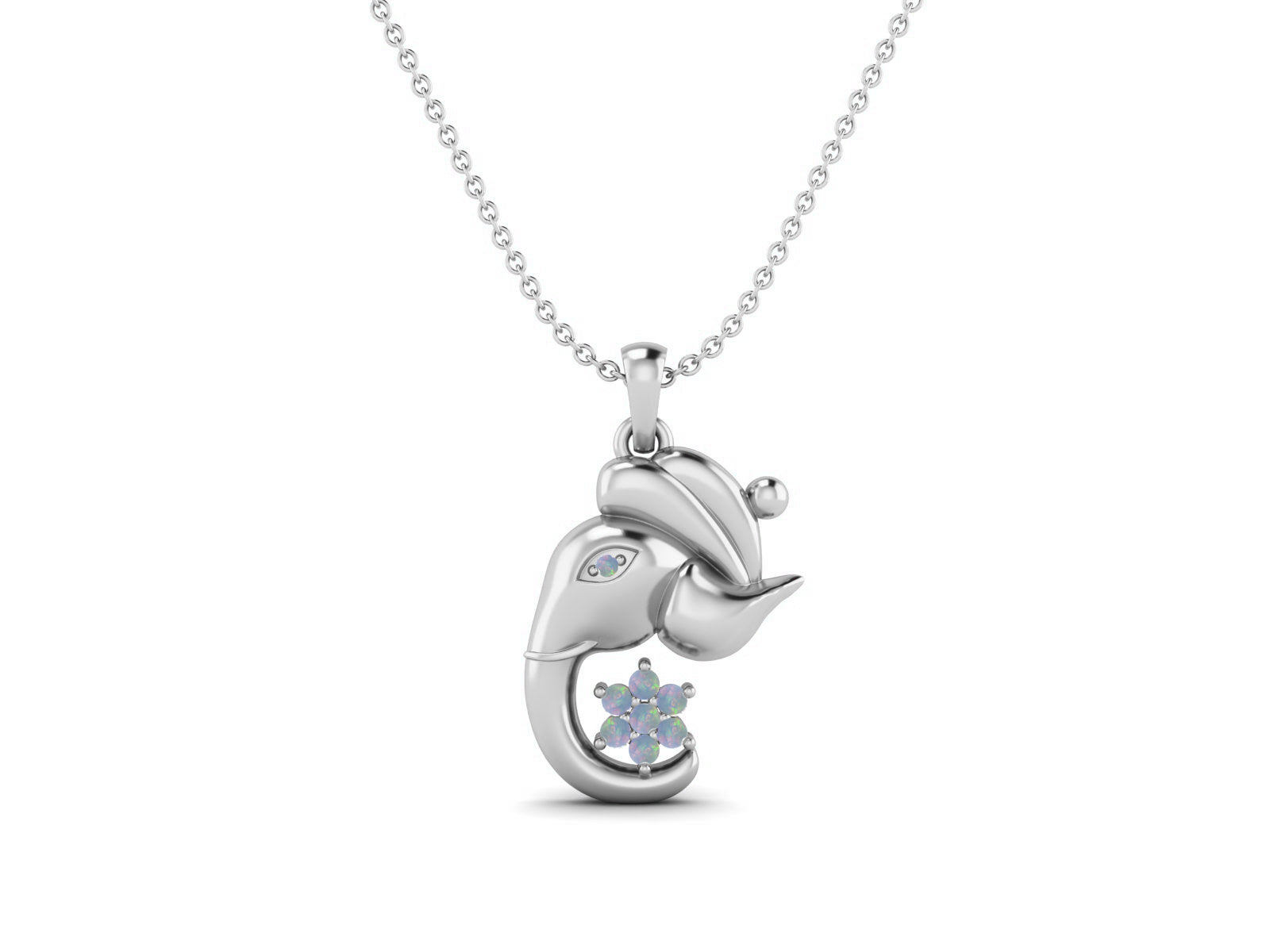 Opal Ganesha Pendant Necklace - Sterling Silver
