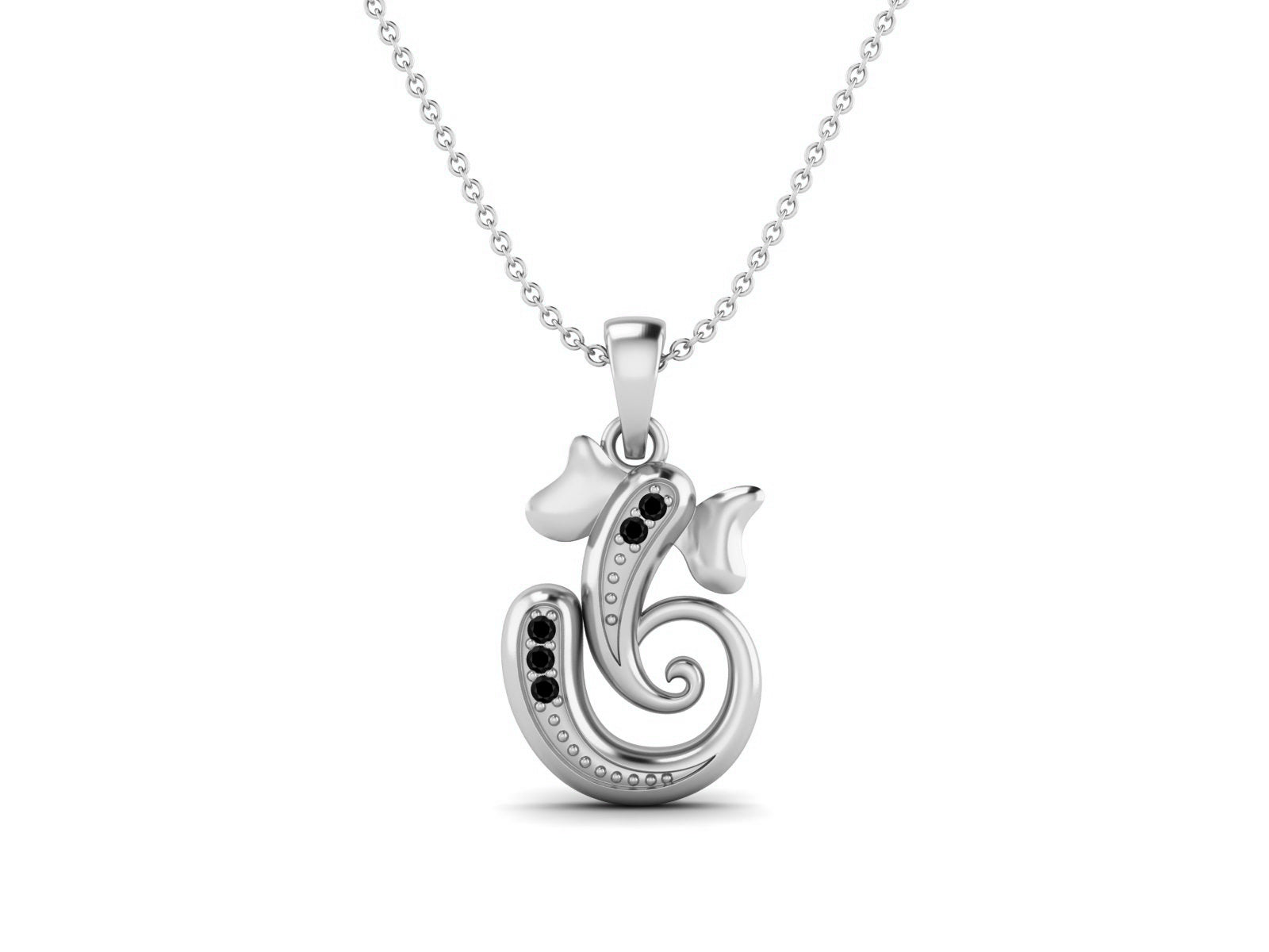 Black Spinel OM Ganesha Necklace - Sterling Silver