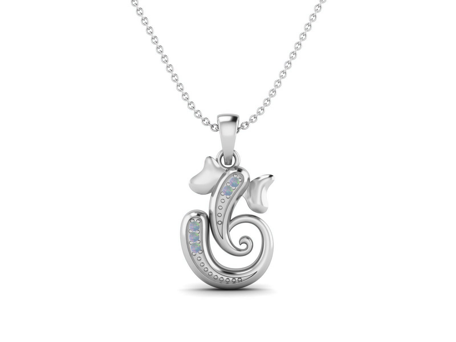 Opal OM Ganesha Necklace - Sterling Silver