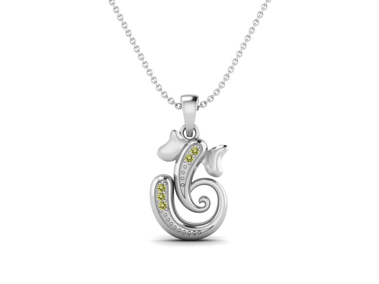 Lemon Quartz OM Ganesha Necklace - Sterling Silver