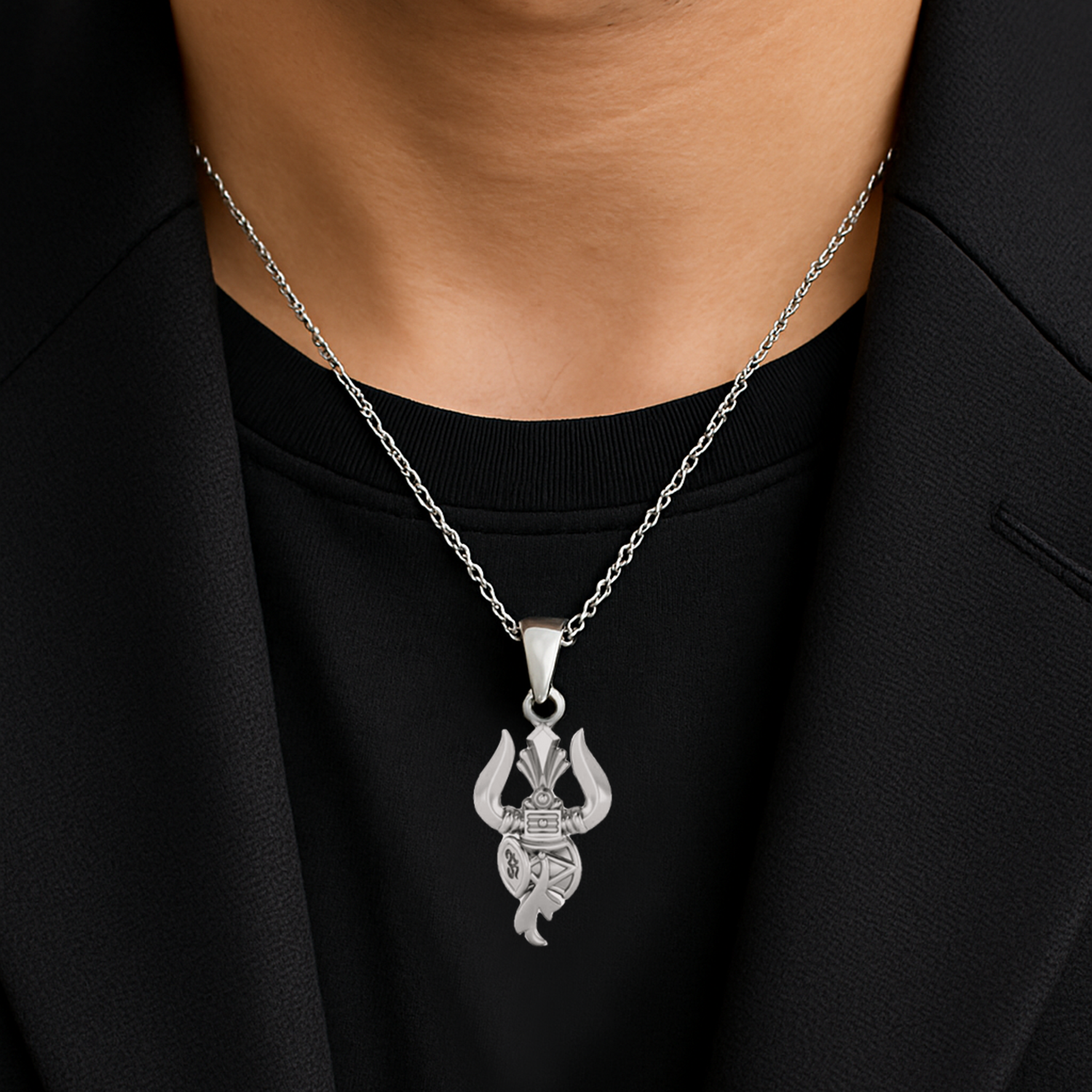 925 Sterling Silver Trishul Hindu Religious Necklace