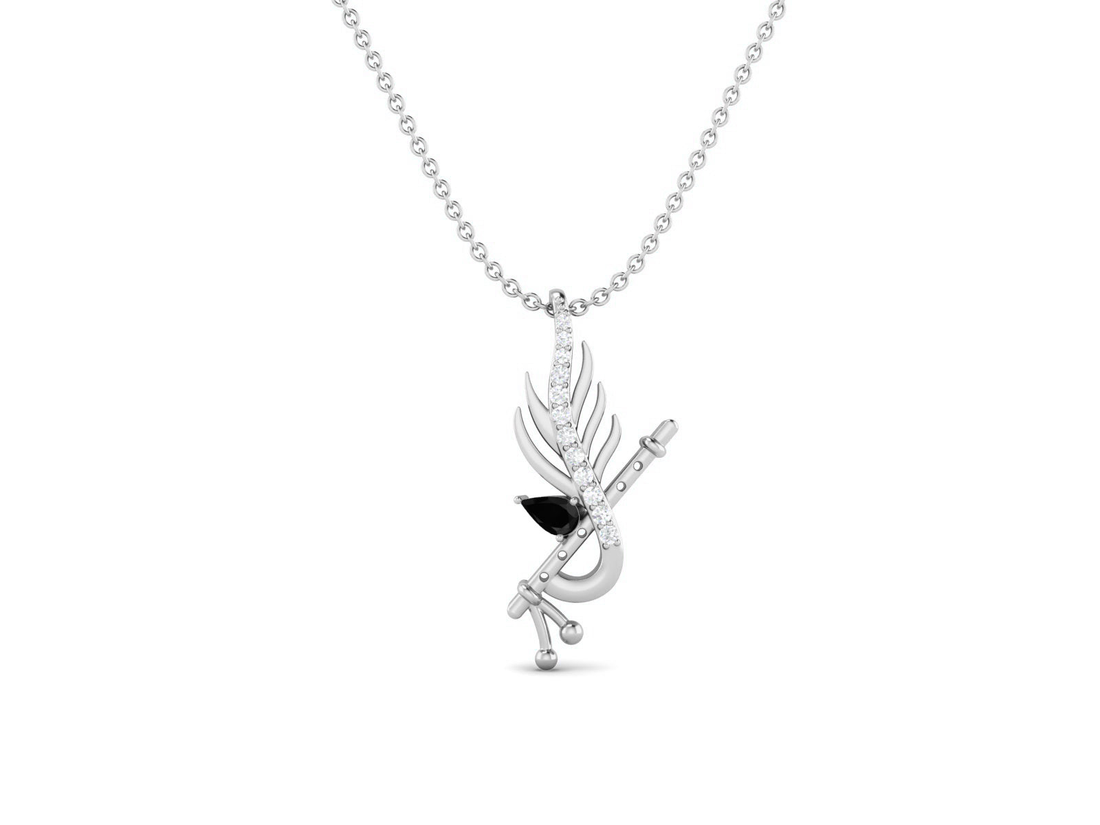 Black Spinel Krishna Flute Pendant – Sterling Silver