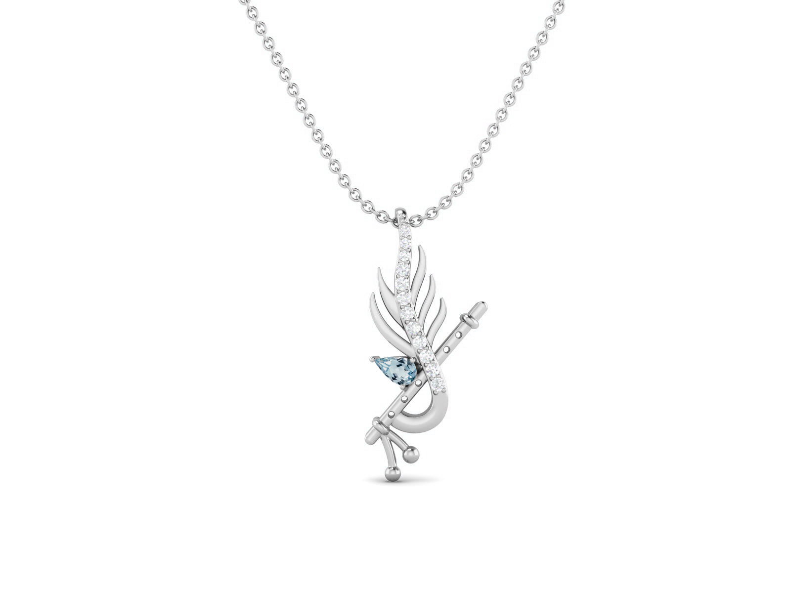 Blue Topaz Krishna Flute Pendant – Sterling Silver