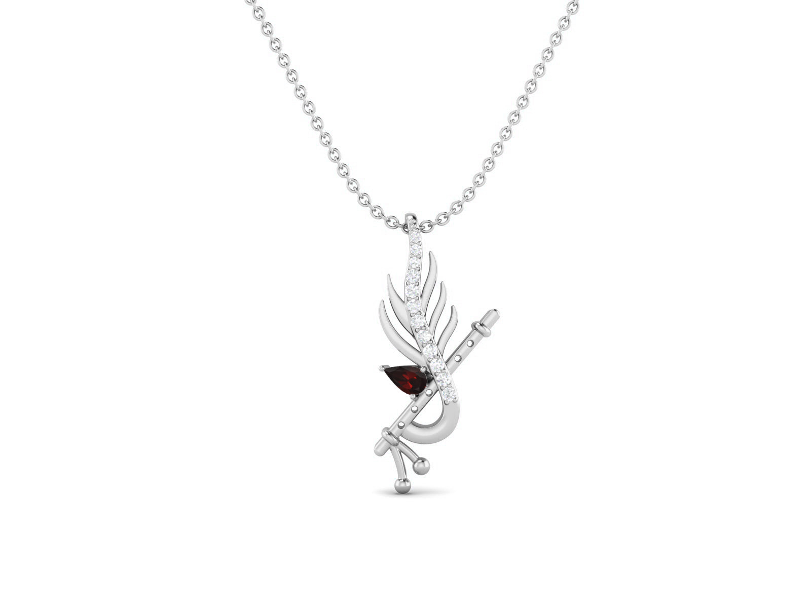 Garnet Krishna Flute Pendant – Sterling Silver