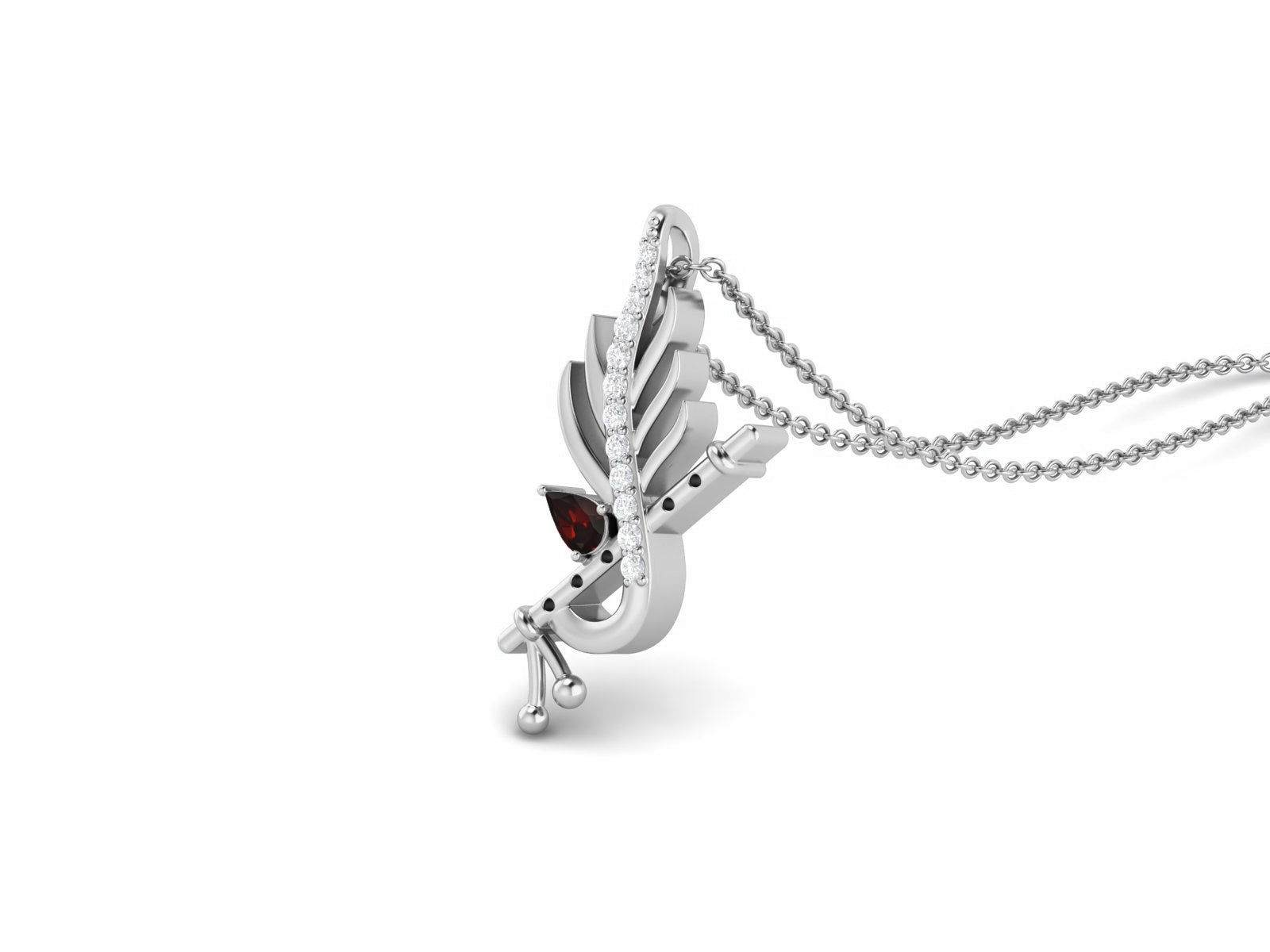 Garnet Krishna Flute Pendant – Sterling Silver