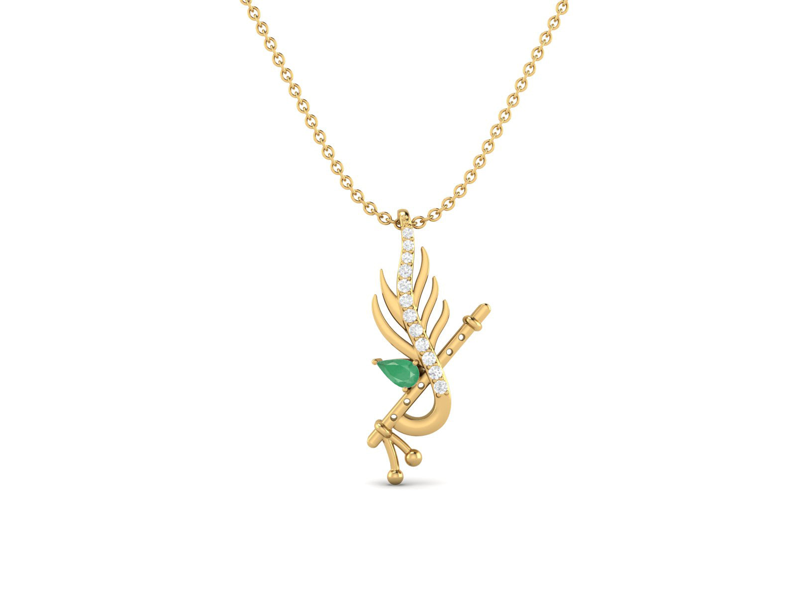 Emerald Krishna Flute Pendant – Sterling Silver