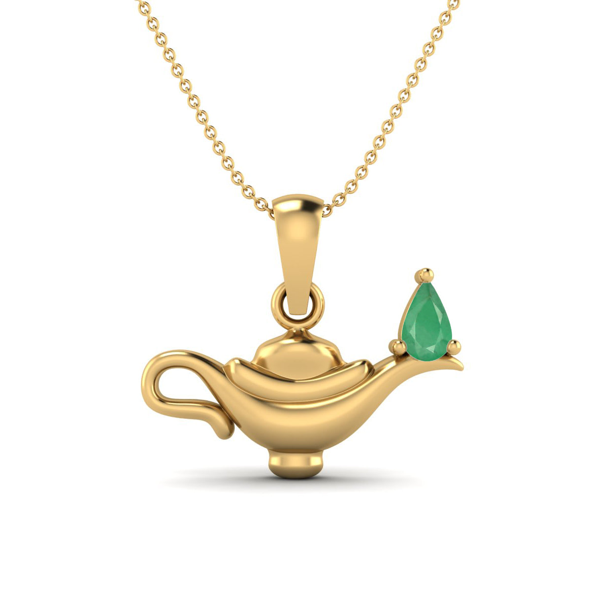 Emerald Aladdin Lamp Pendant – Sterling Silver