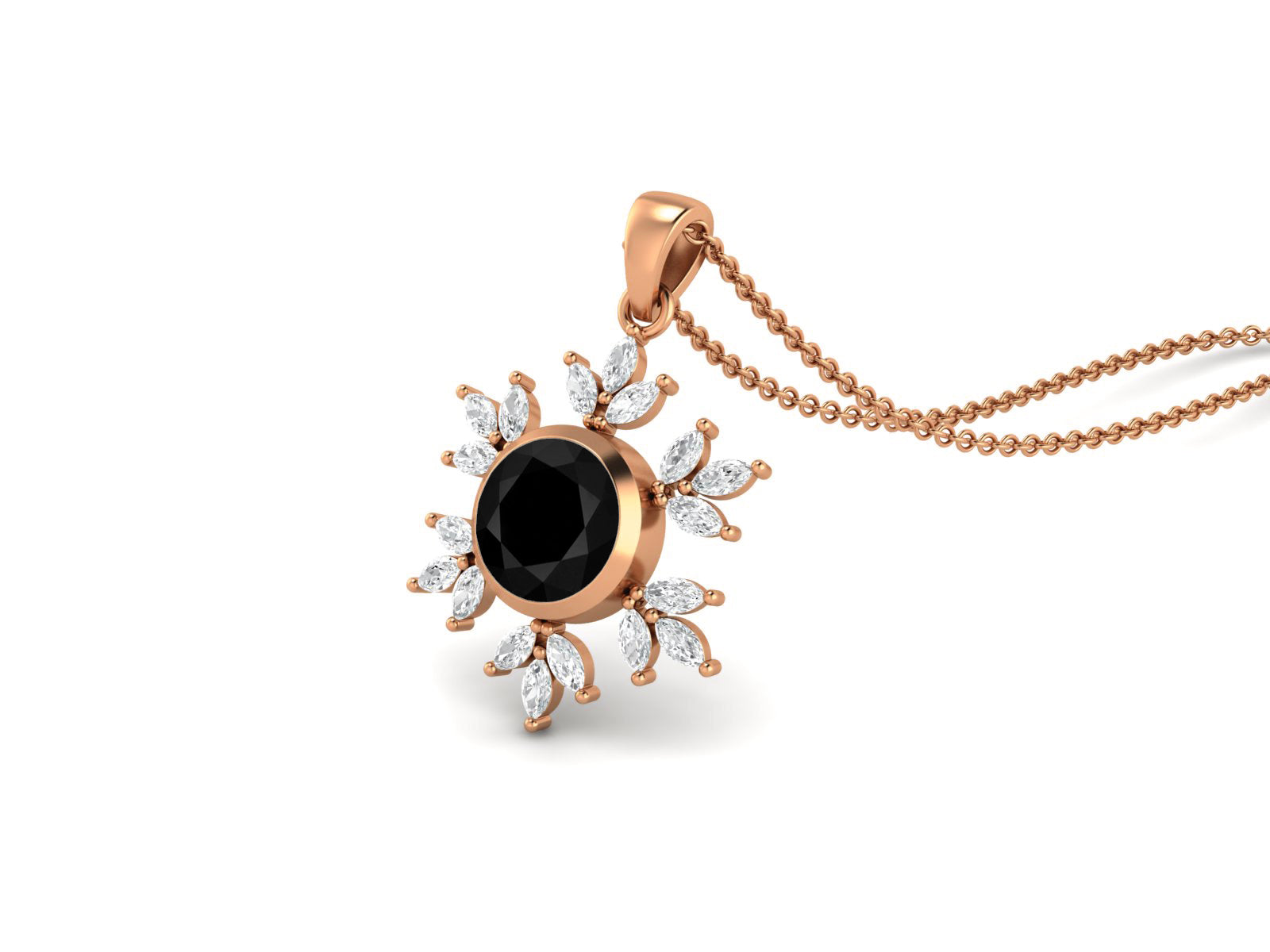 Black Spinel Snowflake Starburst Design Necklace - Sterling Silver