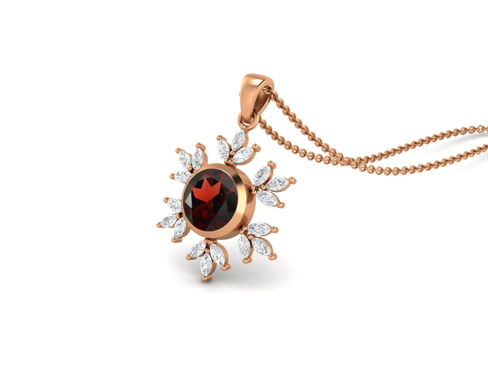 Garnet Snowflake Starburst Design Necklace - Sterling Silver