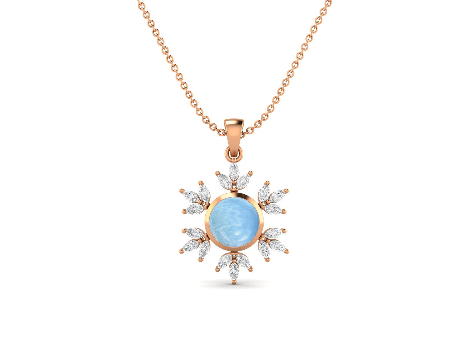 Larimar Snowflake Starburst Design Necklace - Sterling Silver