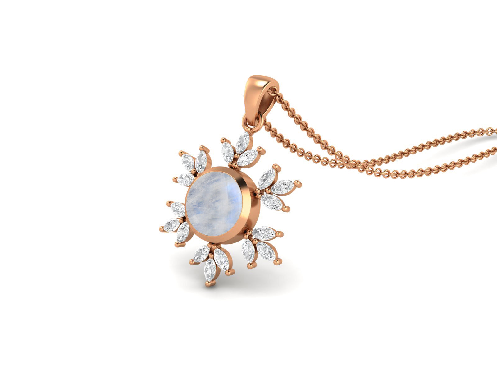 Moonstone Snowflake Starburst Design Necklace - Sterling Silver