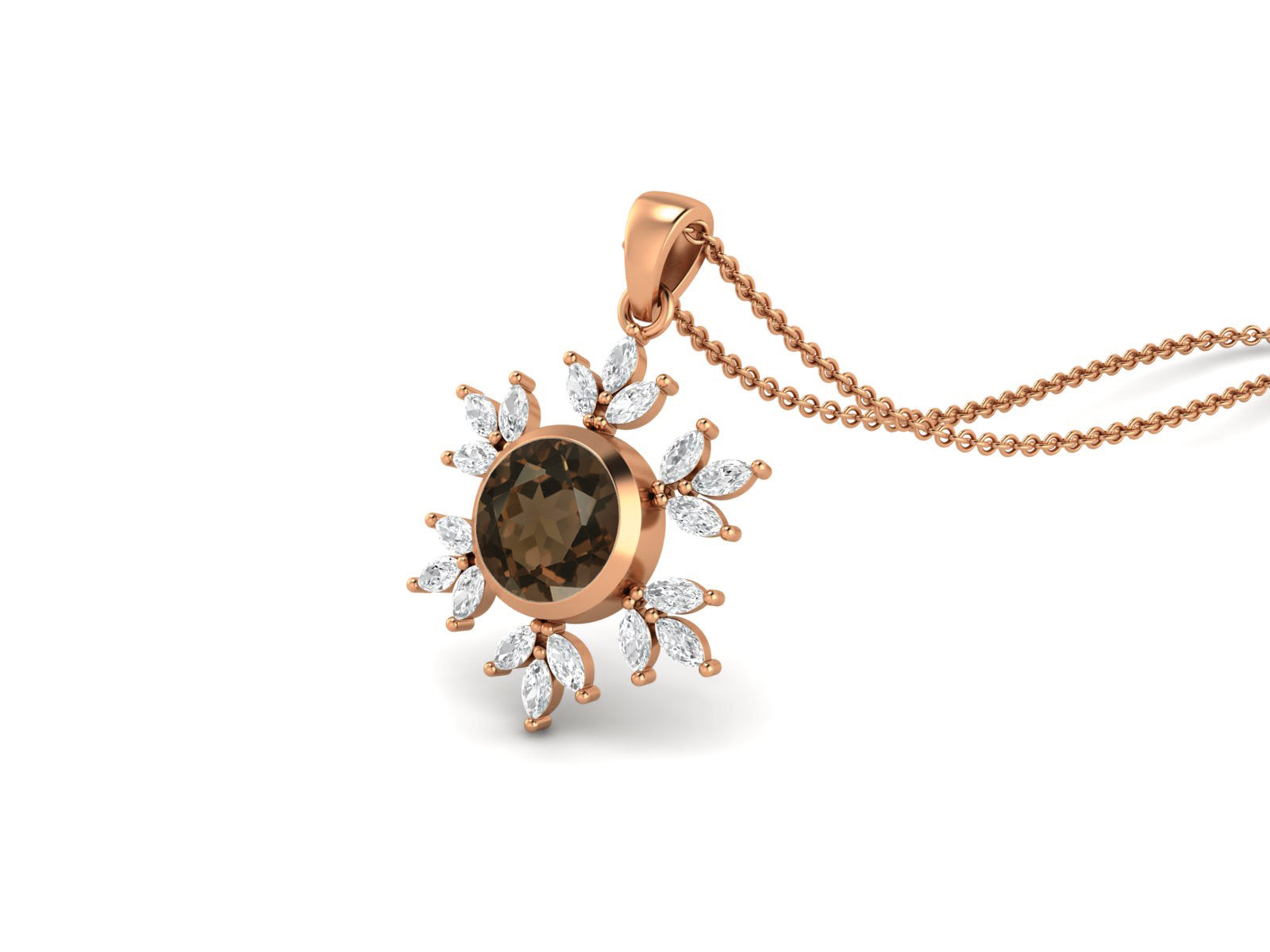 Smoky Quartz Snowflake Starburst Necklace - Sterling Silver