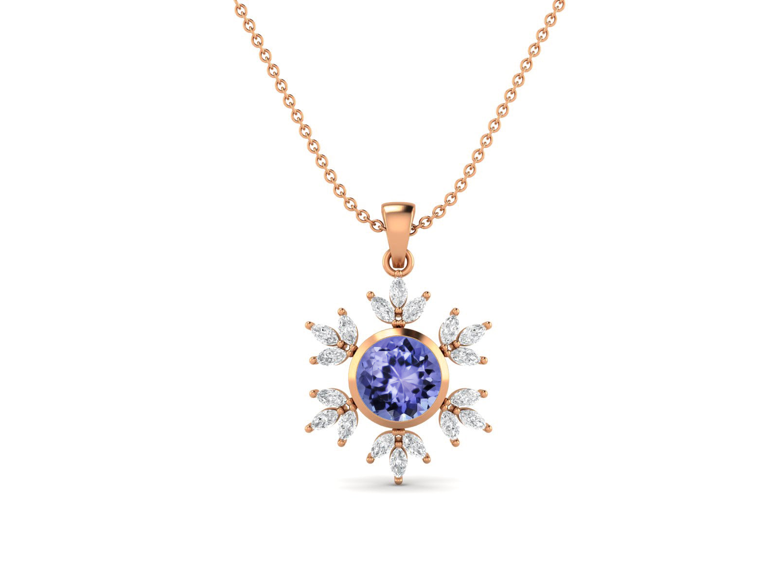 Tanzanite Snowflake Starburst Design Necklace - Sterling Silver