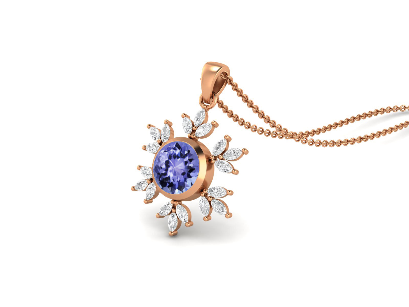 Tanzanite Snowflake Starburst Design Necklace - Sterling Silver