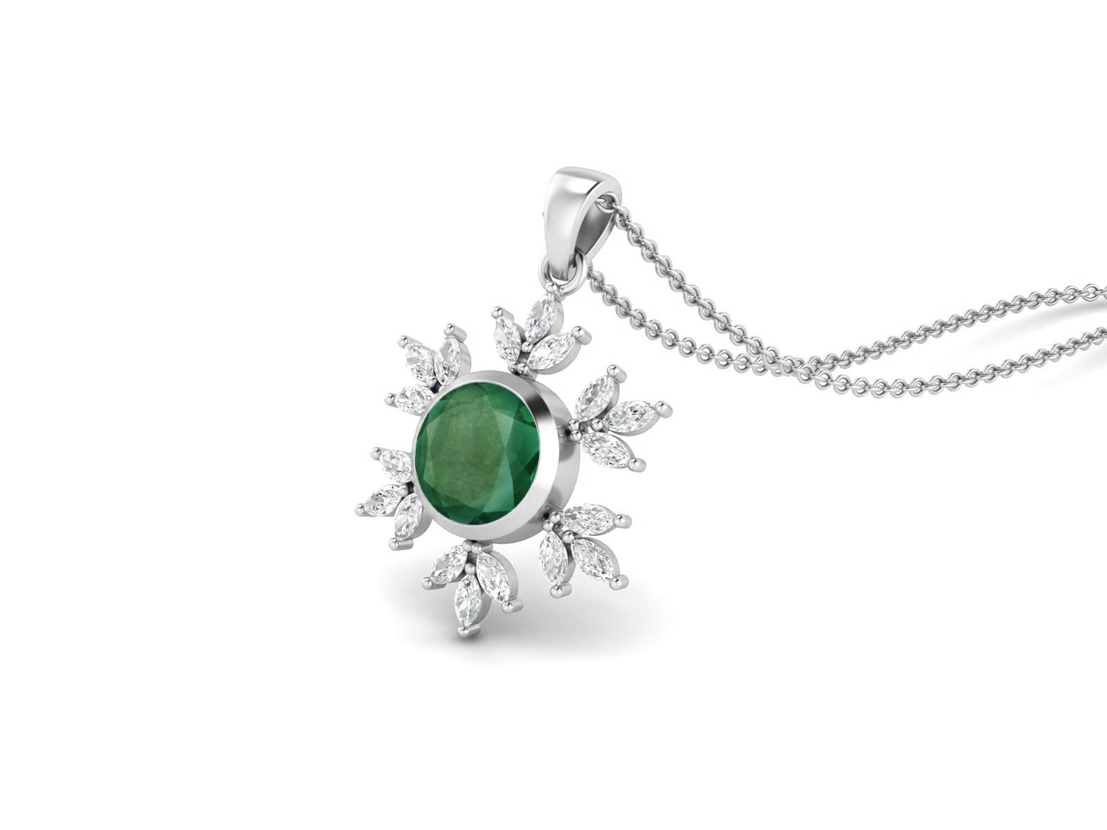 Sunburst Emerald Necklace – 925 Sterling Silver
