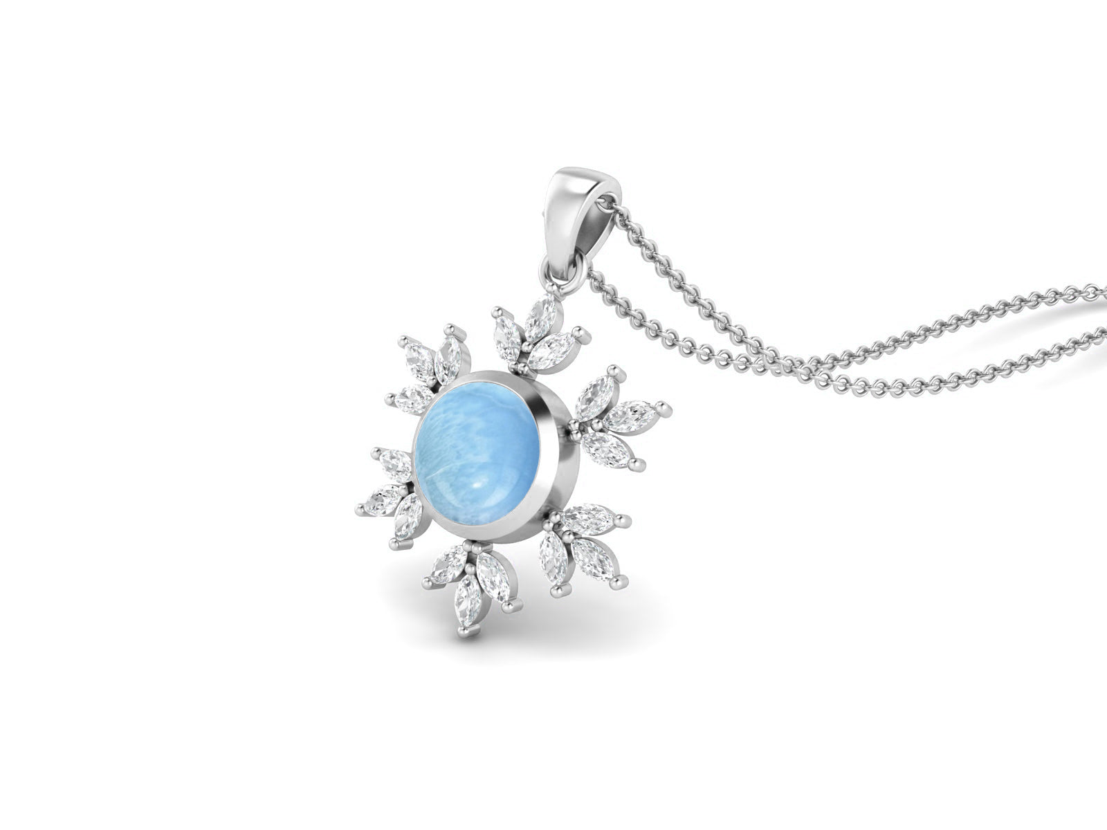 Larimar Snowflake Starburst Design Necklace - Sterling Silver