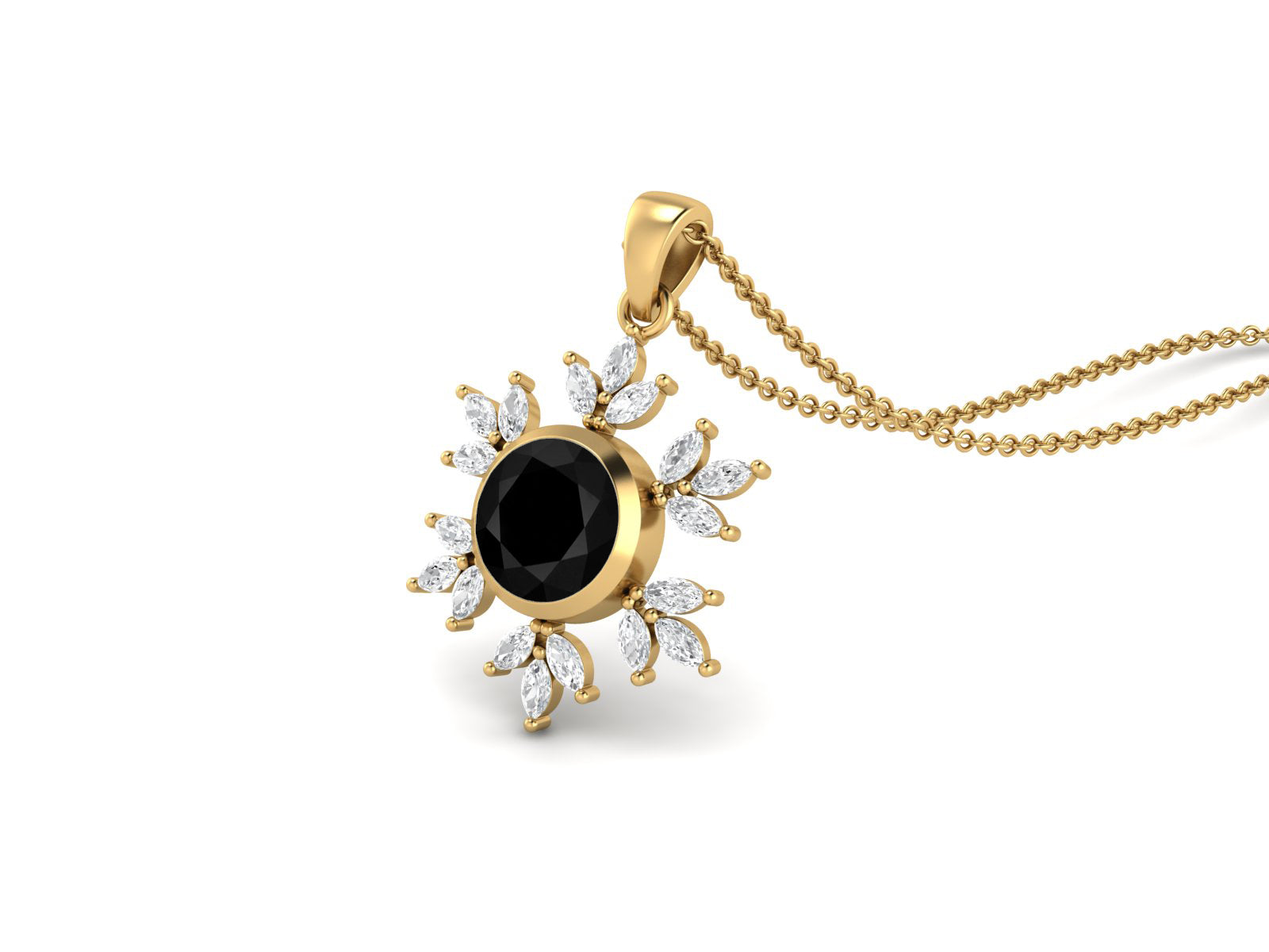 Black Spinel Snowflake Starburst Design Necklace - Sterling Silver