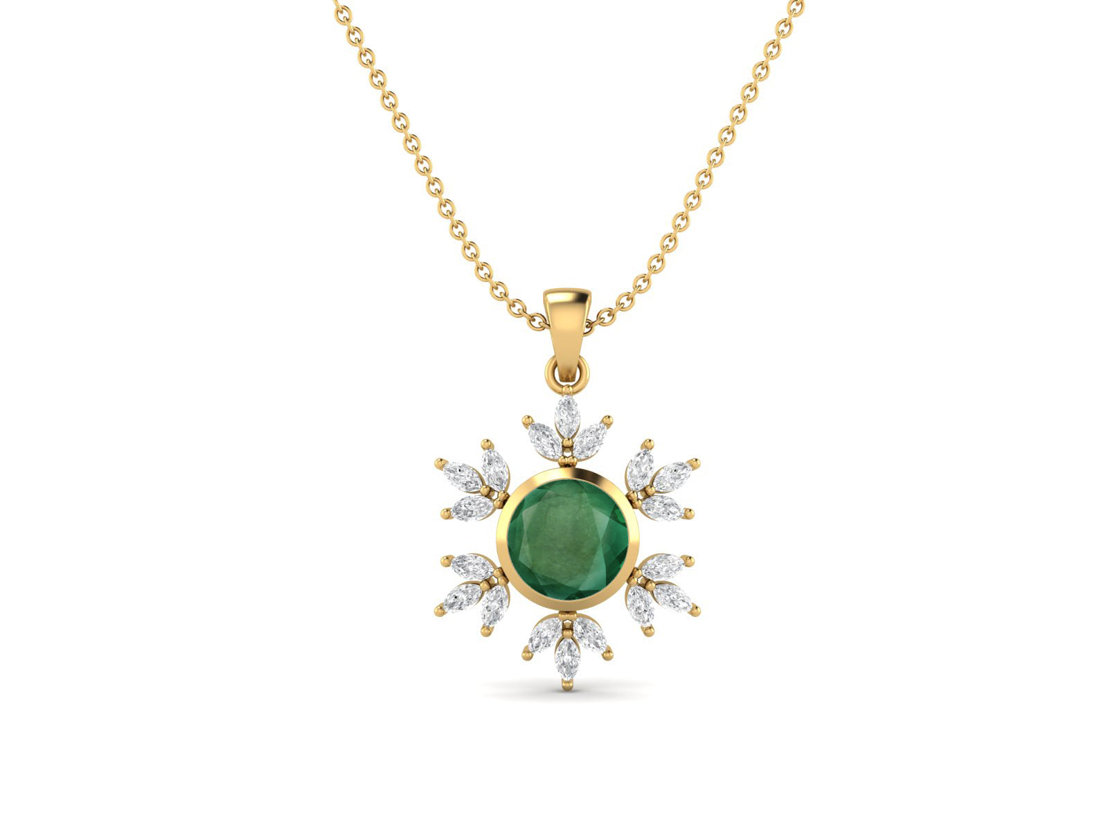 Sunburst Emerald Necklace – 925 Sterling Silver