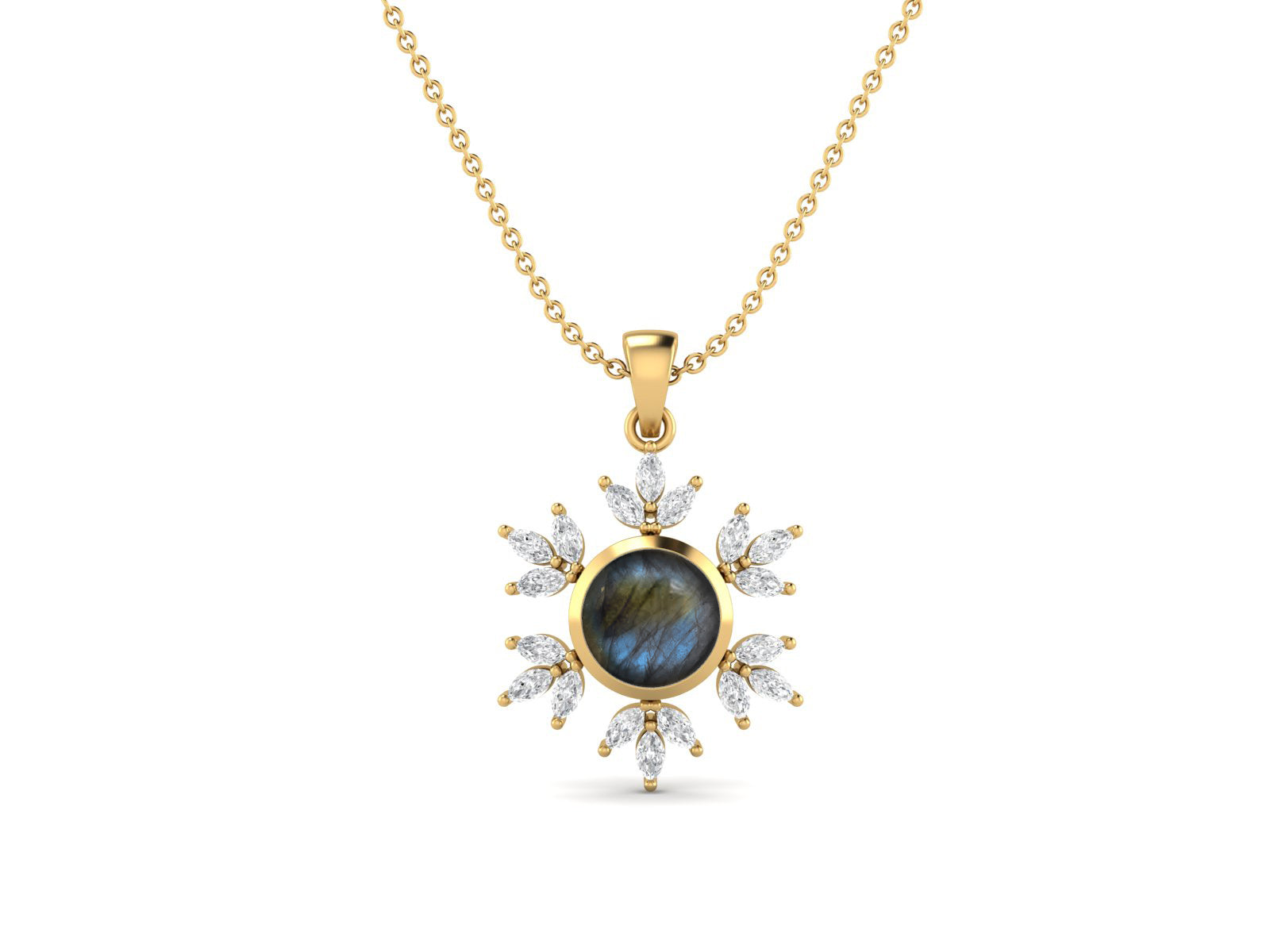 Labradorite Snowflake Starburst Design Necklace - Sterling Silver