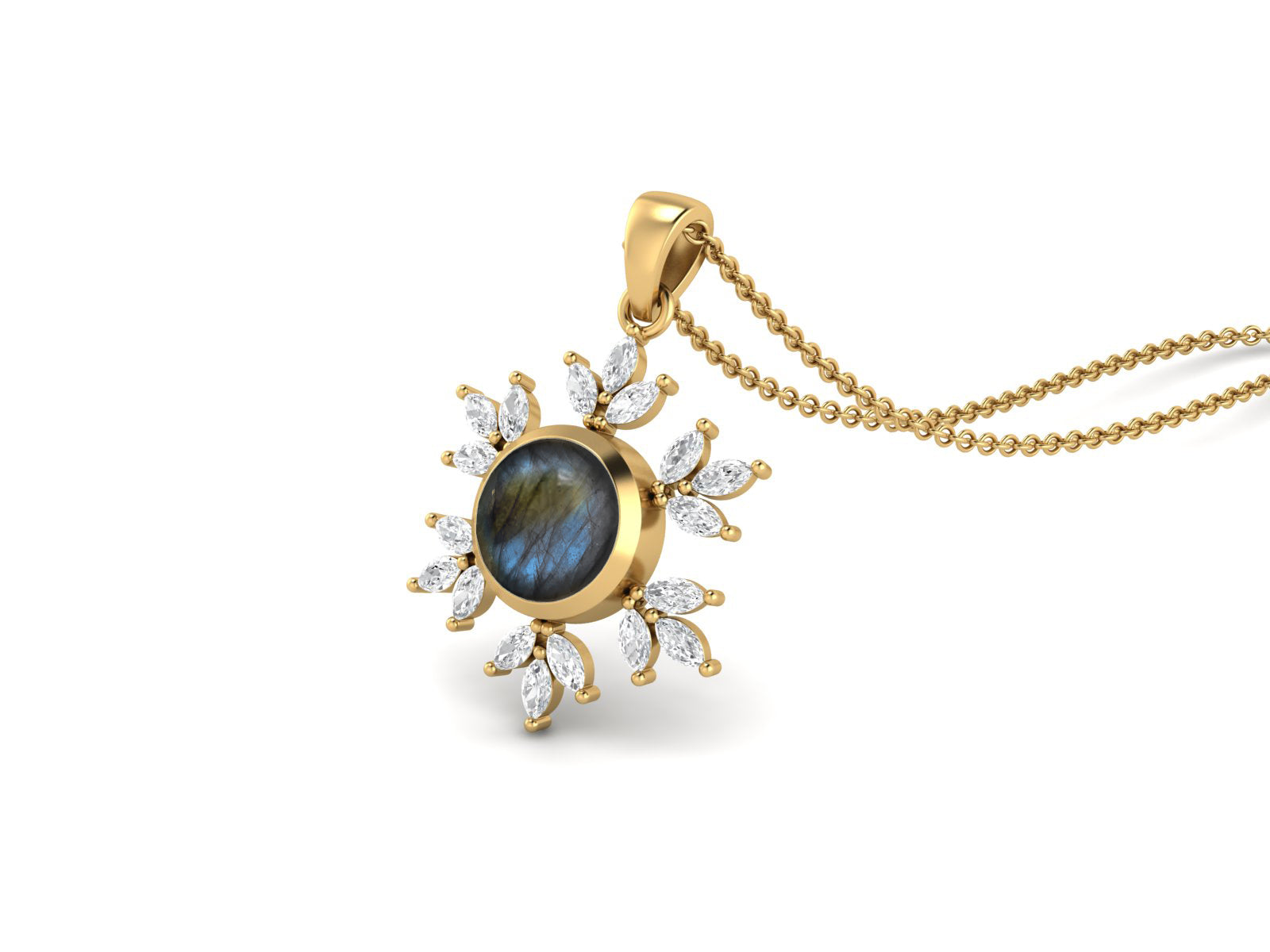 Labradorite Snowflake Starburst Design Necklace - Sterling Silver