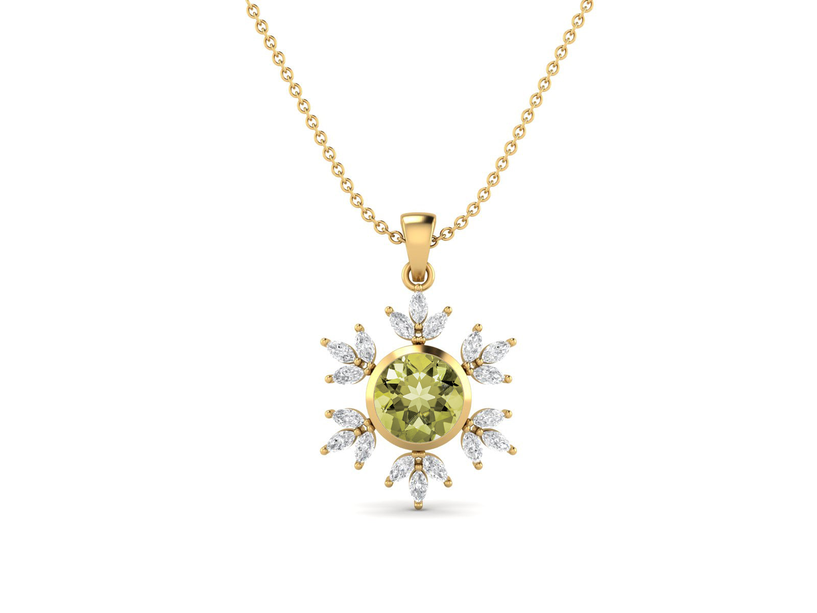 Lemon Quartz Snowflake Starburst Design Necklace - Sterling Silver