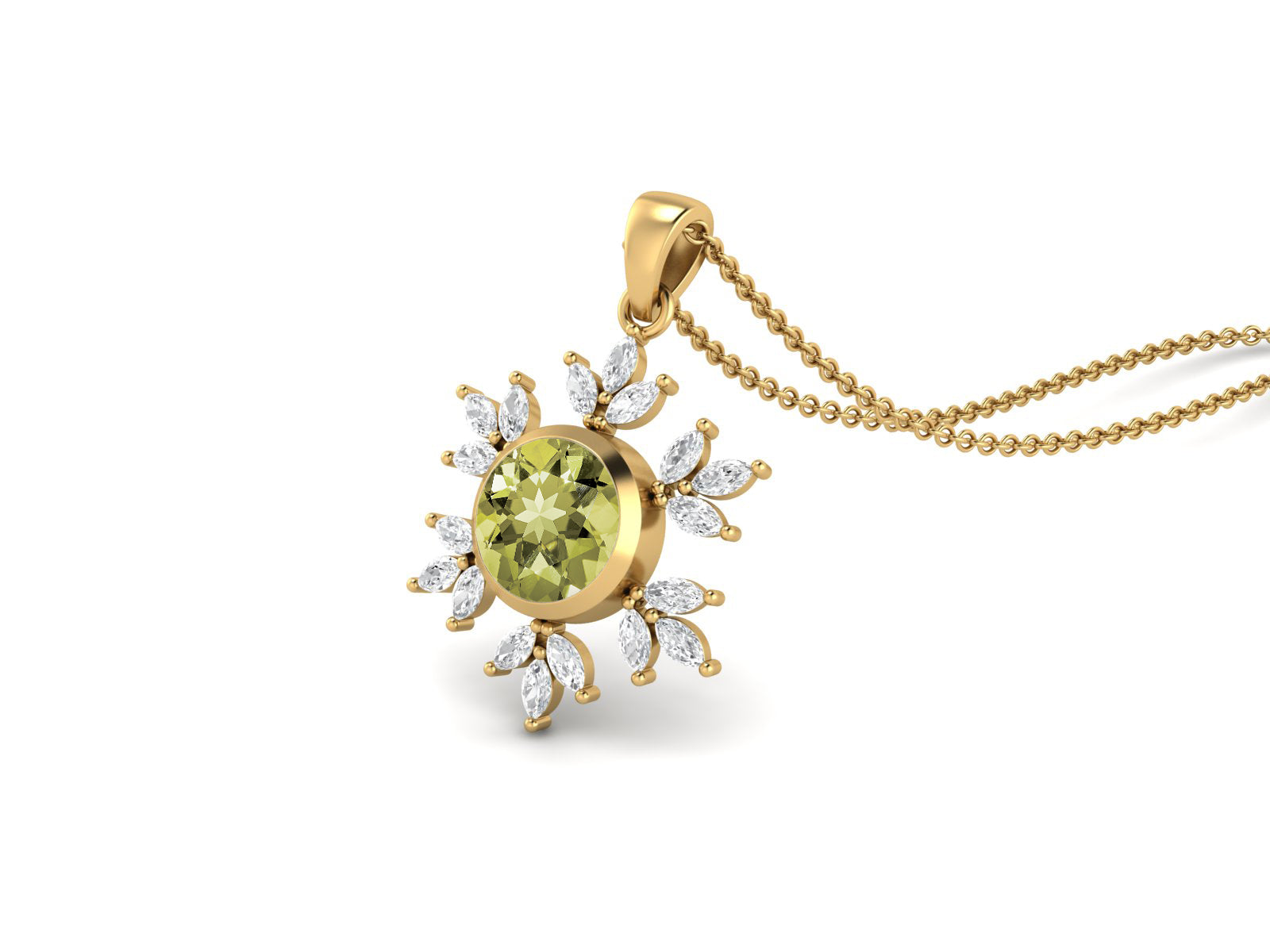 Lemon Quartz Snowflake Starburst Design Necklace - Sterling Silver