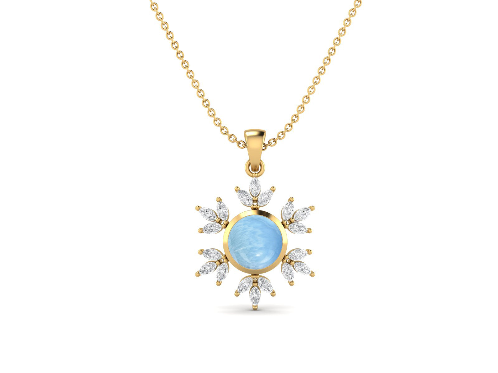 Larimar Snowflake Starburst Design Necklace - Sterling Silver