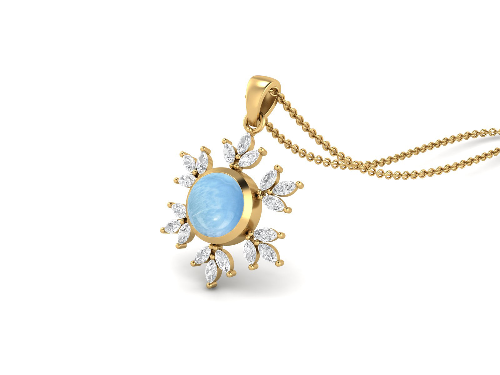 Larimar Snowflake Starburst Design Necklace - Sterling Silver