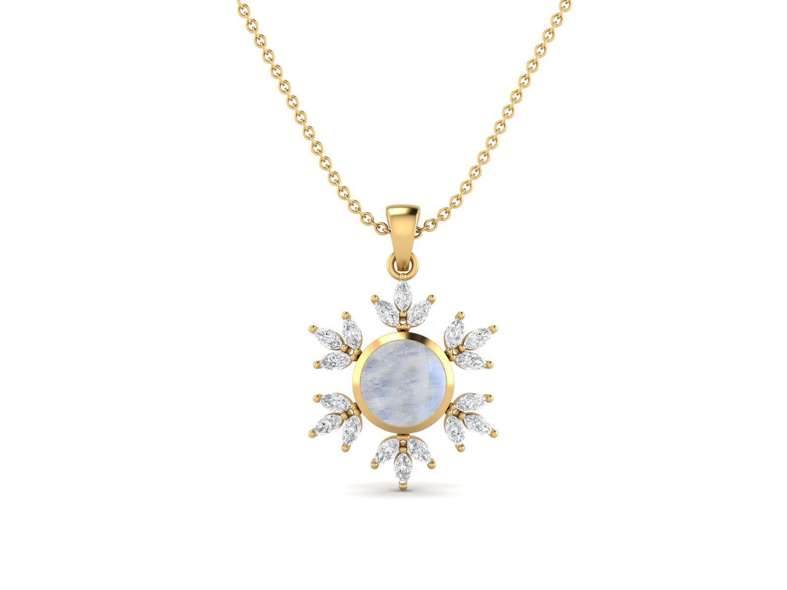 Moonstone Snowflake Starburst Design Necklace - Sterling Silver