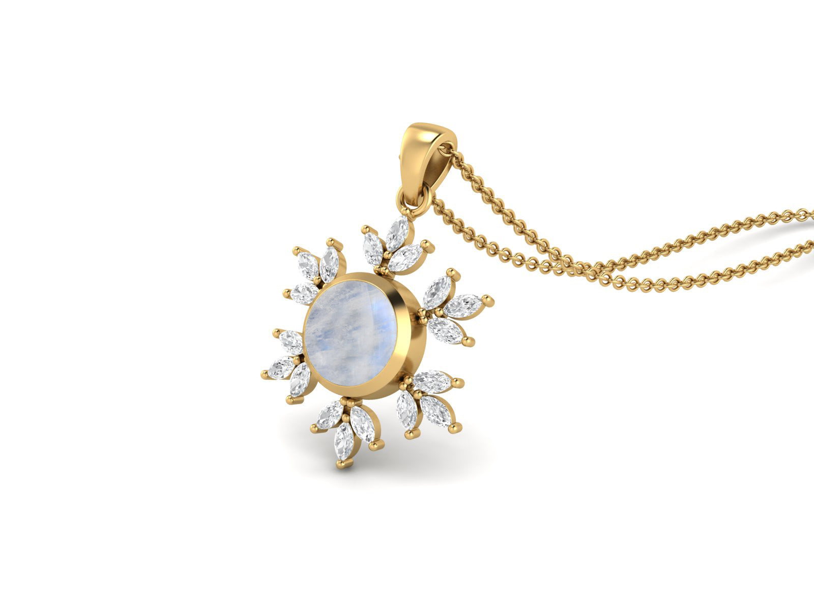 Moonstone Snowflake Starburst Design Necklace - Sterling Silver