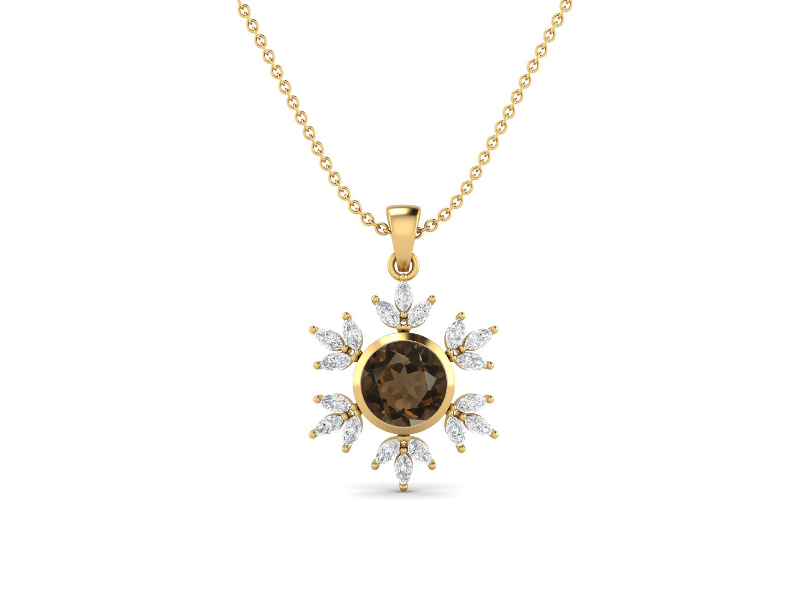 Smoky Quartz Snowflake Starburst Necklace - Sterling Silver