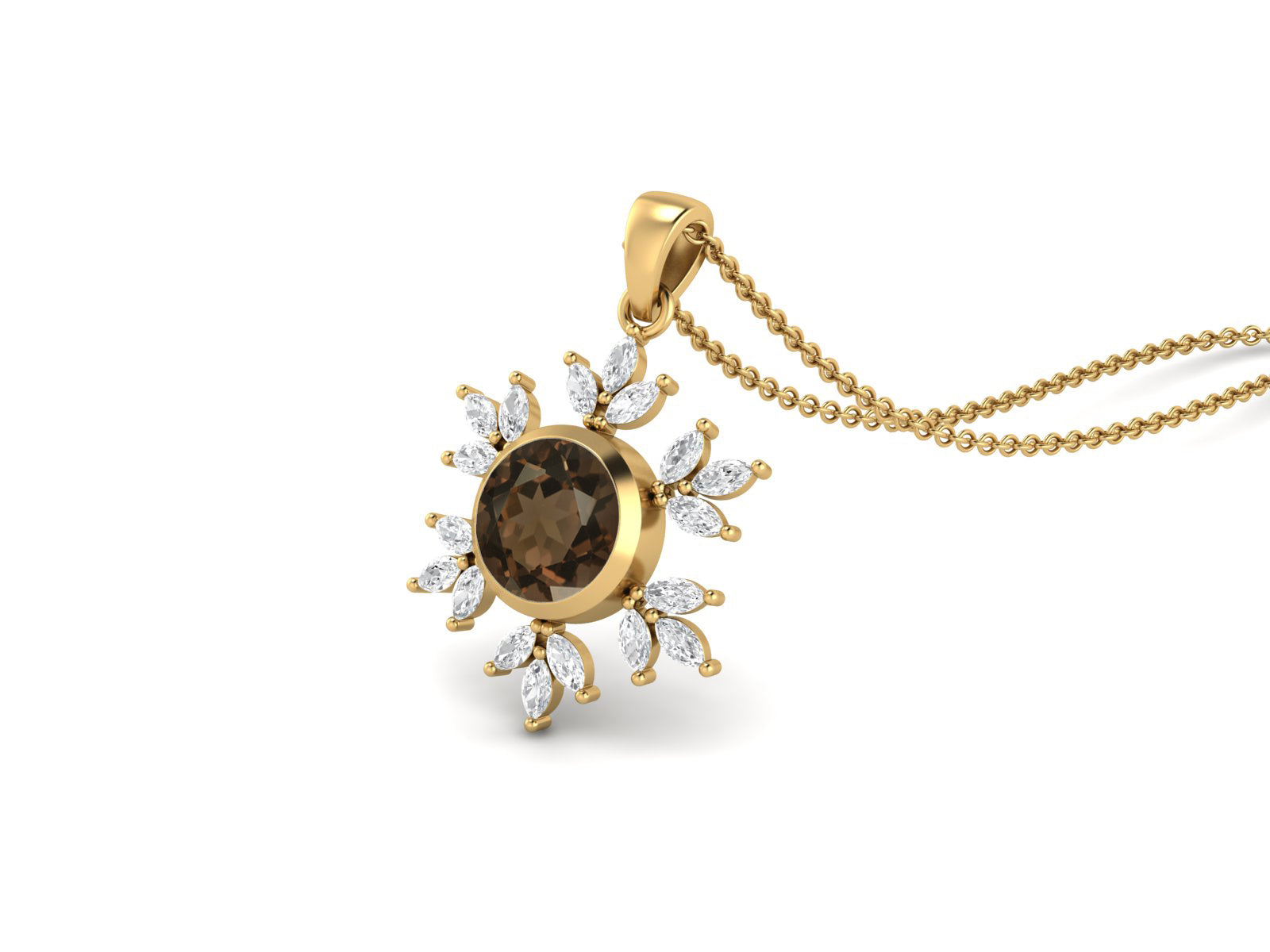 Smoky Quartz Snowflake Starburst Necklace - Sterling Silver