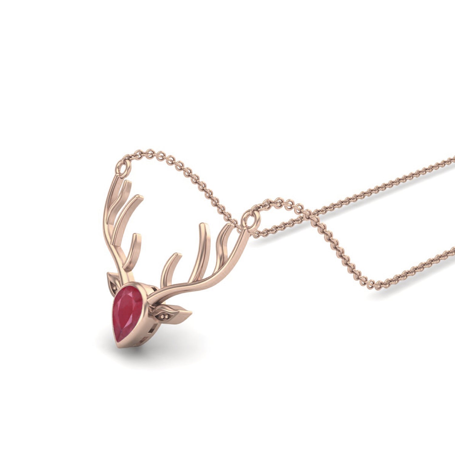 Collana con ciondolo a forma di testa di cervo realistica in oro giallo 9k con pietra preziosa di zaffiro blu da 0,75 ct e ciondolo a forma di animale.