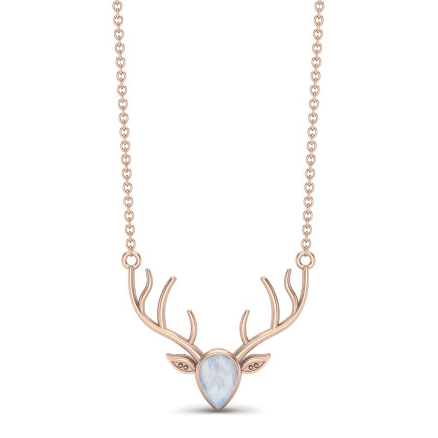 Moonstone Stag Head Necklace - Sterling Silver