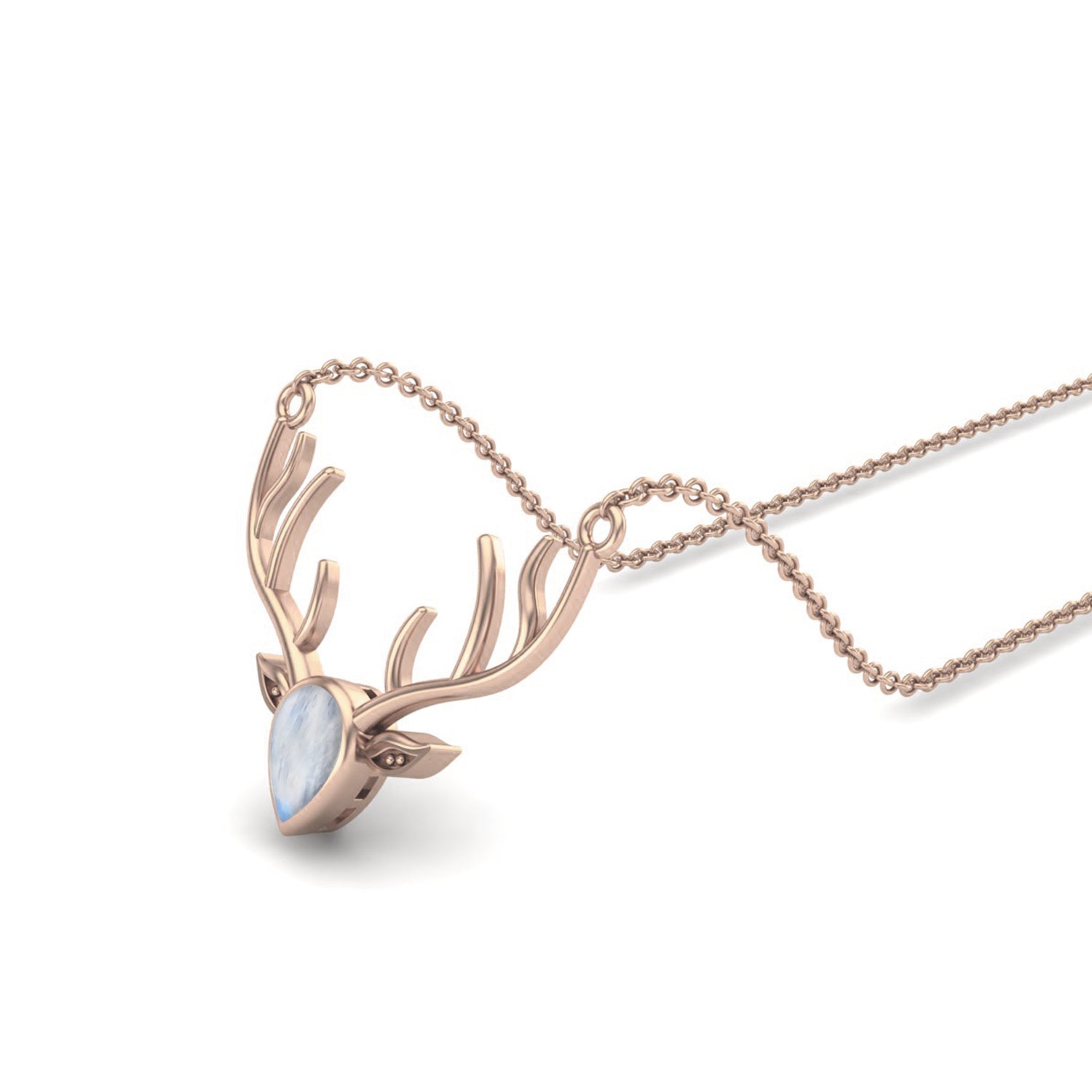 Moonstone Stag Head Necklace - Sterling Silver