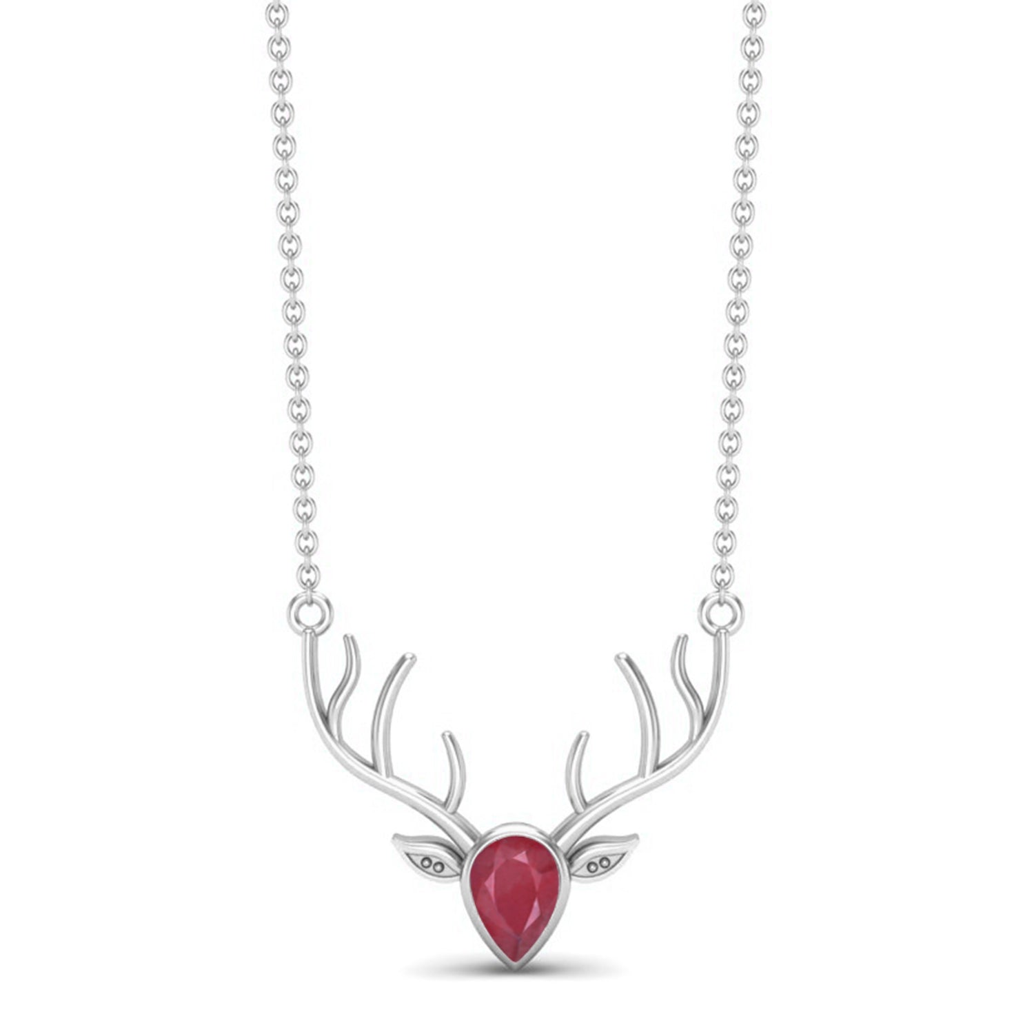 Collana con ciondolo a forma di testa di cervo realistica in oro giallo 9k con pietra preziosa di zaffiro blu da 0,75 ct e ciondolo a forma di animale.