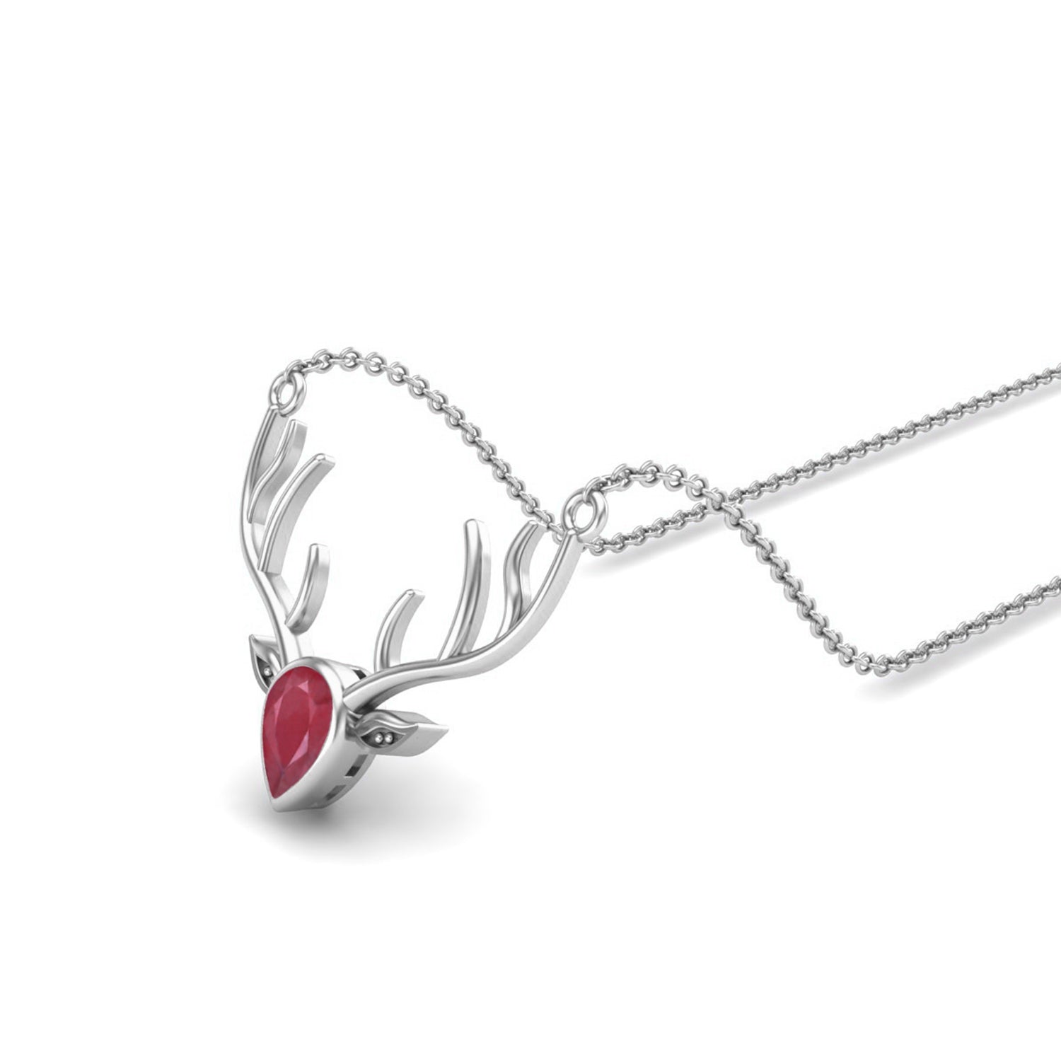 Collana con ciondolo a forma di testa di cervo realistica in oro giallo 9k con pietra preziosa di zaffiro blu da 0,75 ct e ciondolo a forma di animale.