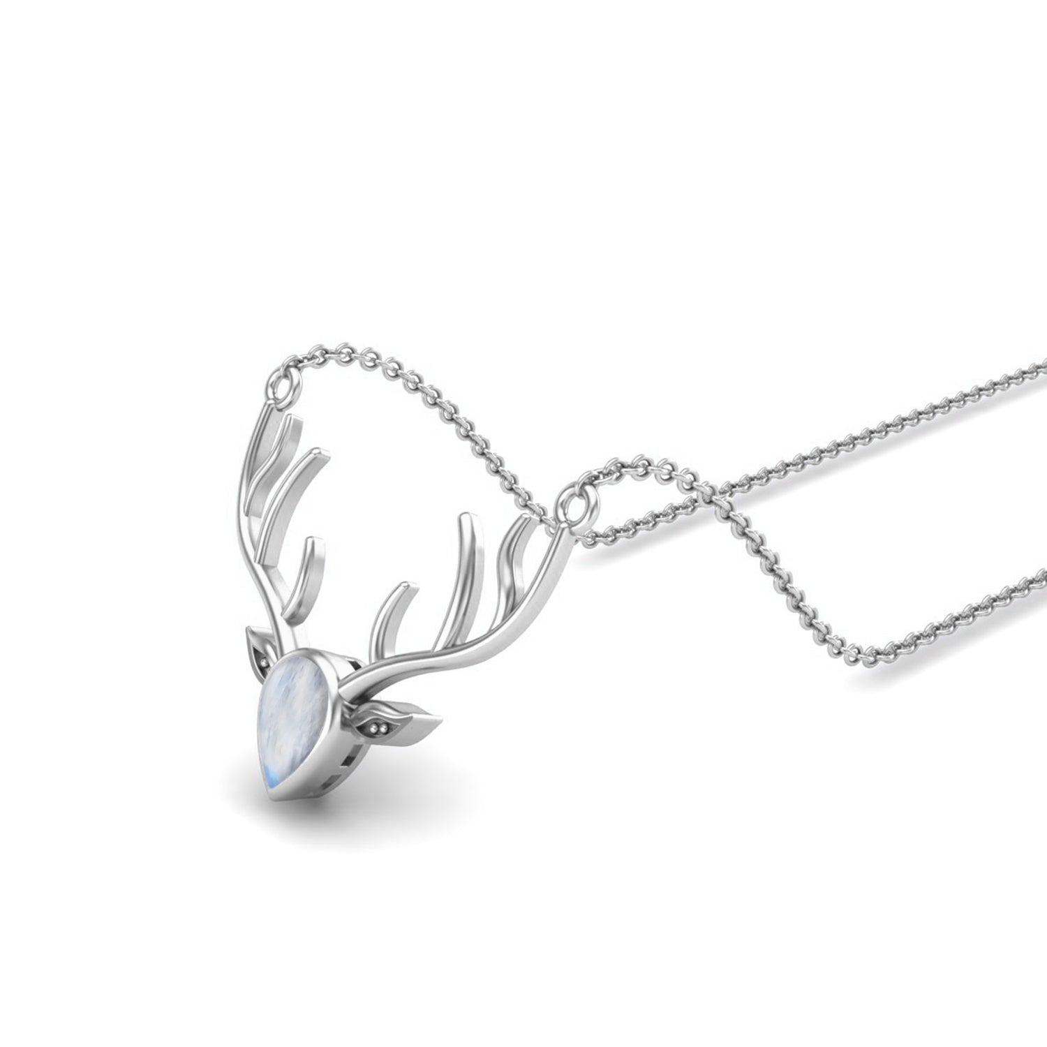 Moonstone Stag Head Necklace - Sterling Silver