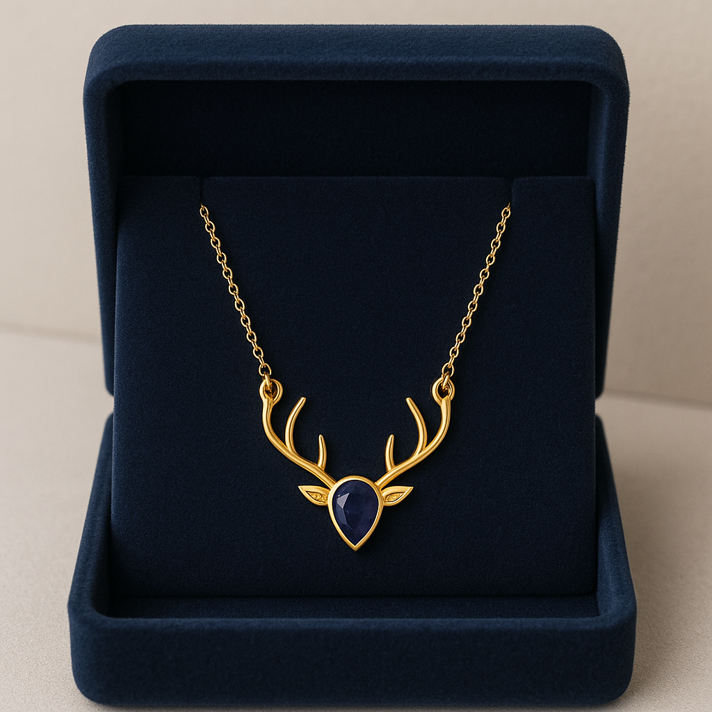 Blue Sapphire Pear 1.00 Ctw Deer Antler Design Pendant – 14k Yellow Gold