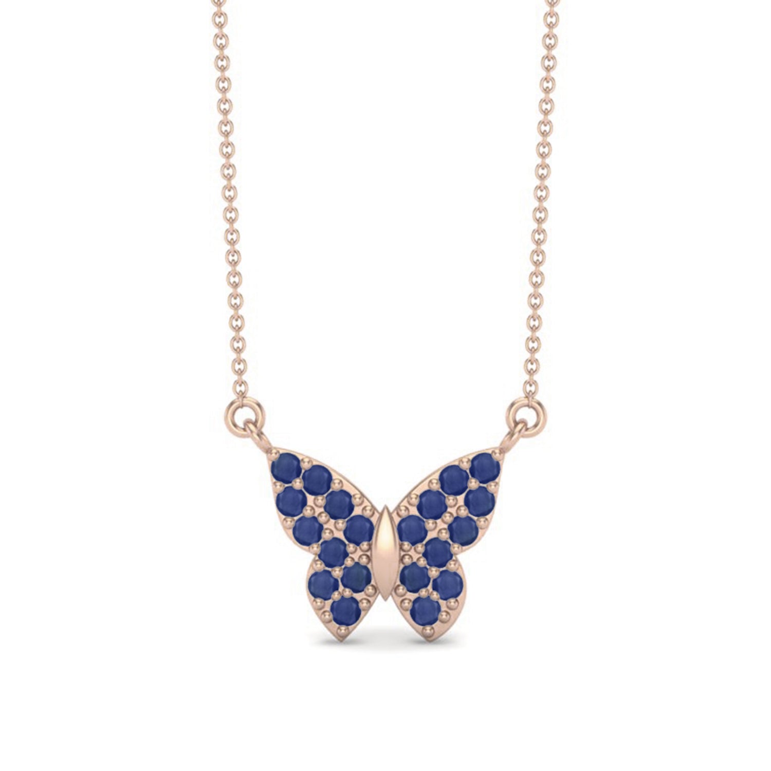 Blue Sapphire 3.00 Ct Round Cluster Butterfly Pendant – 14k Yellow Gold