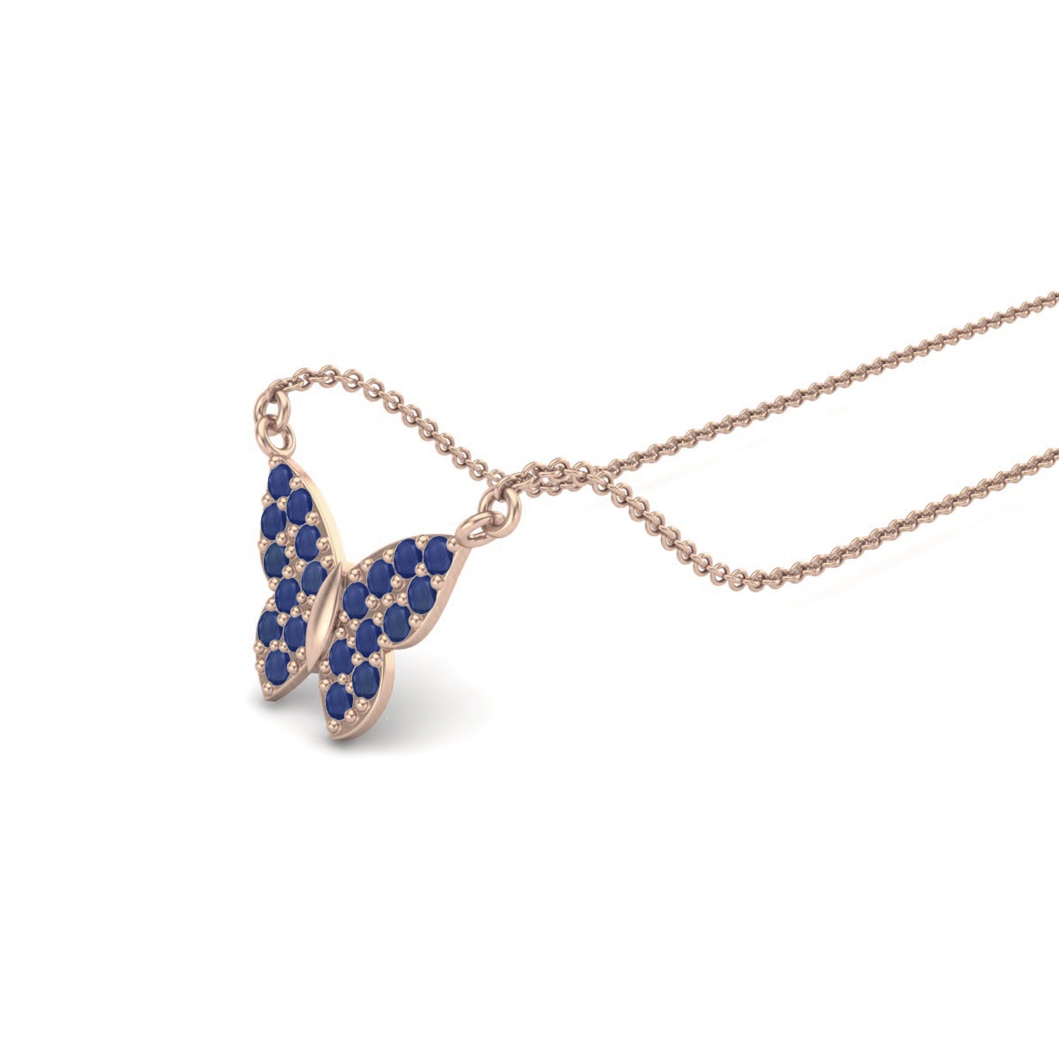 Blue Sapphire 3.00 Ct Round Cluster Butterfly Pendant – 14k Yellow Gold