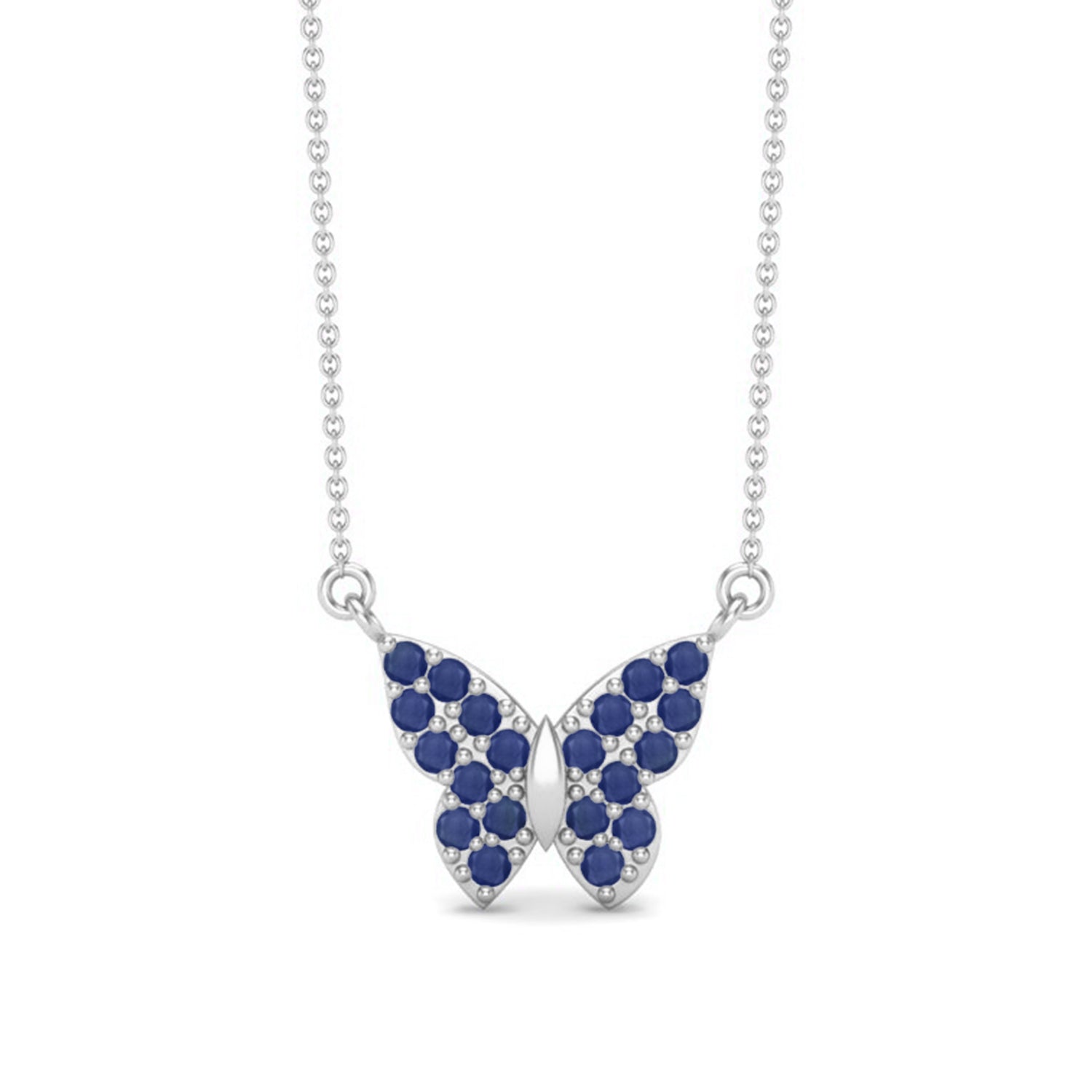 Blue Sapphire Butterfly Dainty Pendant - Sterling Silver