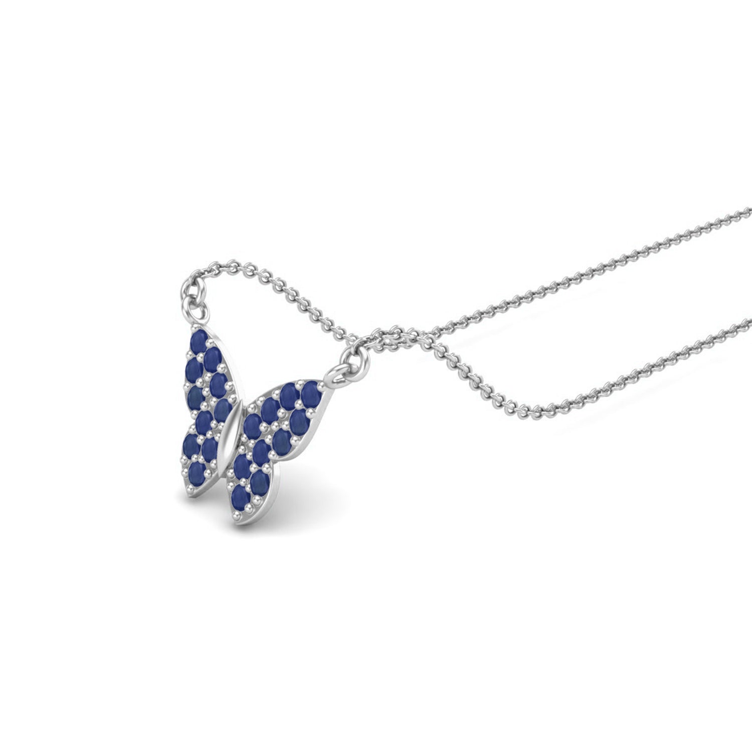 Blue Sapphire Butterfly Dainty Pendant - Sterling Silver